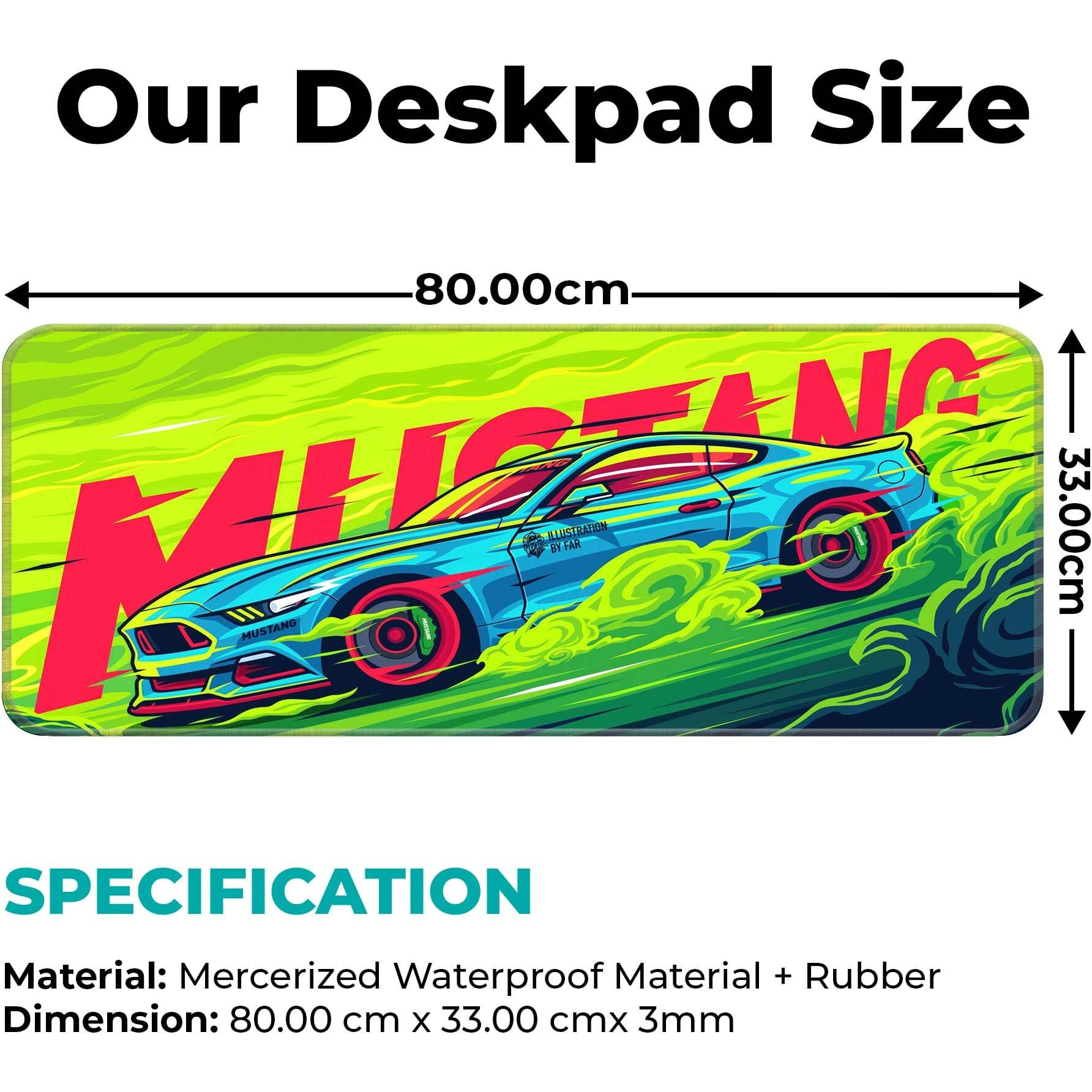 Skiditos Fordusus Stang Desk Mat (80X33Cm) - Premium Pc Accessories, Blue Sports Car Design Gaming Mouse Pad For Office, Desktop, Laptop Keyboard - Durable Computer Table Mousepad For Home Use