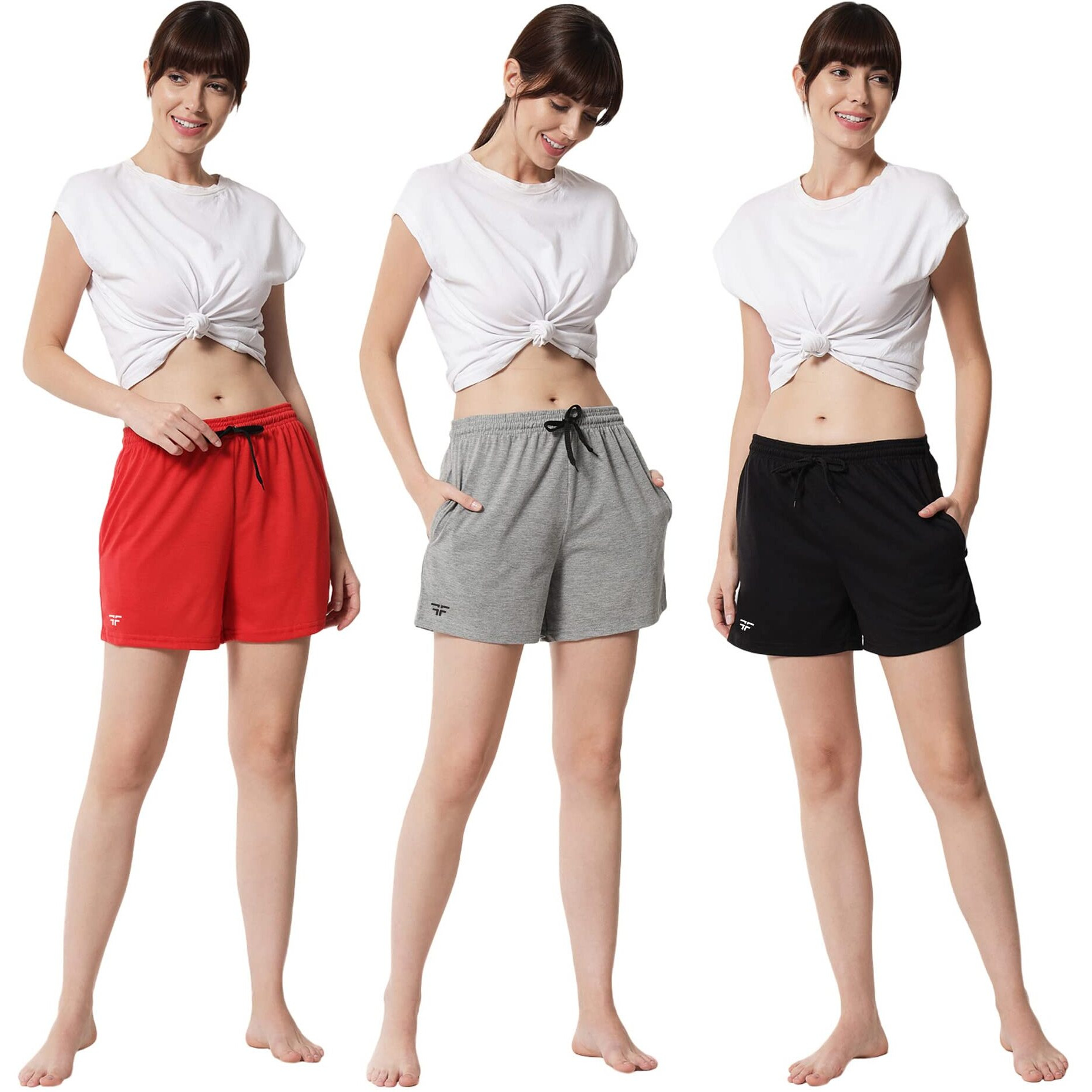 Fflirtygo Women's Shorts | Shorts For Women Short Pant For Women | Black, Grey & Red Shorts | Women Shorts Night Wear | Sports Shorts For Woman Combo (Pack Of 3)