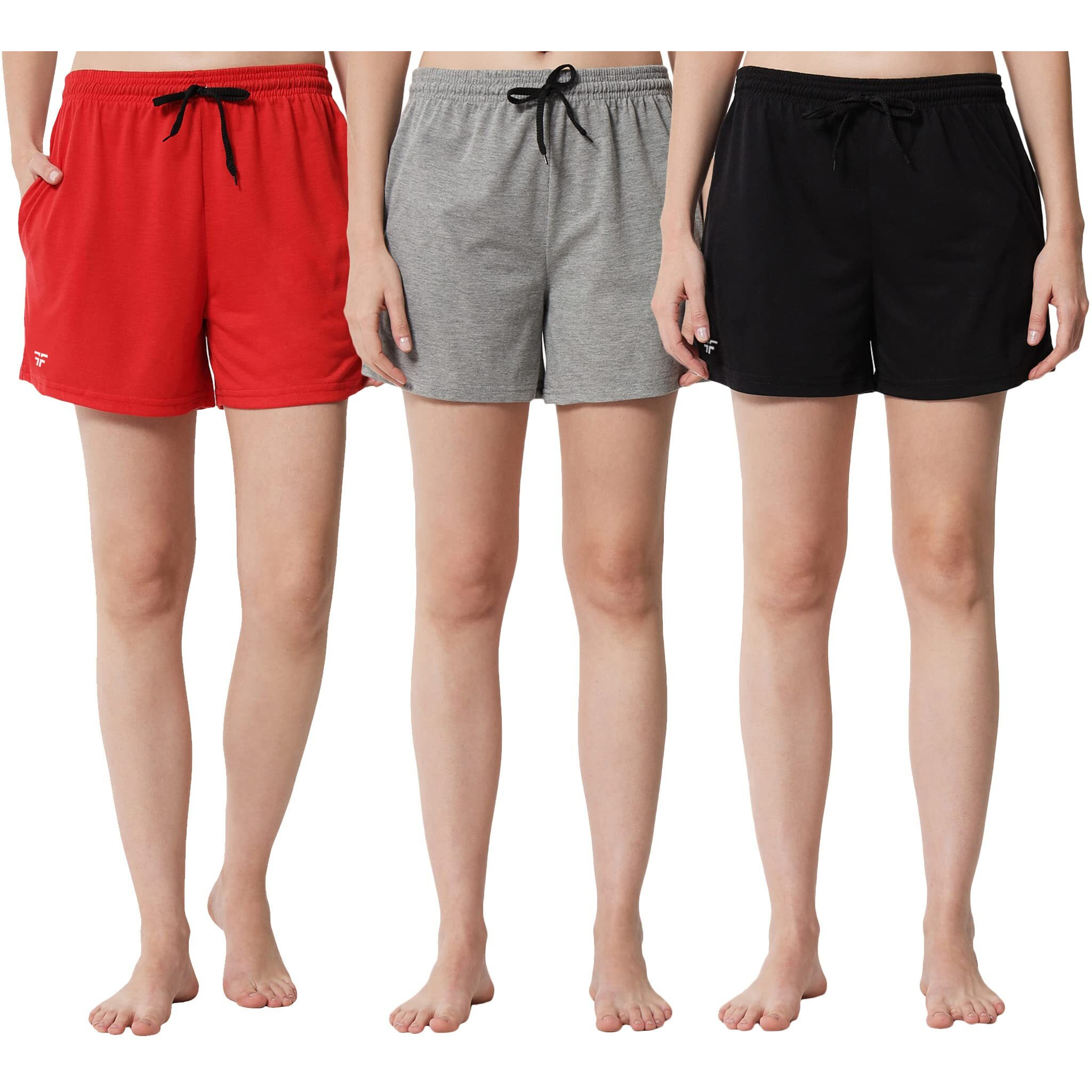 Fflirtygo Women's Shorts | Shorts For Women Short Pant For Women | Black, Grey & Red Shorts | Women Shorts Night Wear | Sports Shorts For Woman Combo (Pack Of 3)