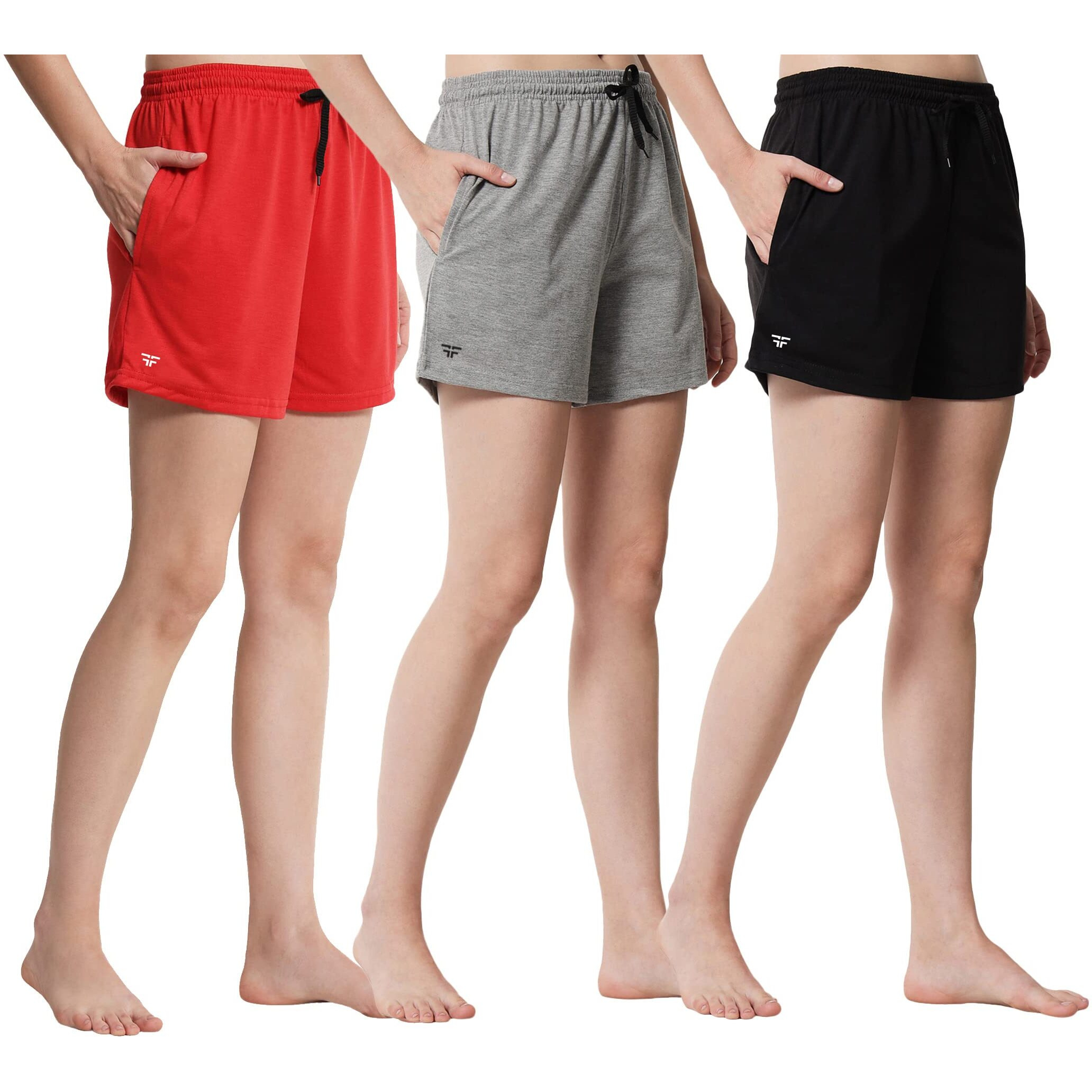 Fflirtygo Women's Shorts | Shorts For Women Short Pant For Women | Black, Grey & Red Shorts | Women Shorts Night Wear | Sports Shorts For Woman Combo (Pack Of 3)
