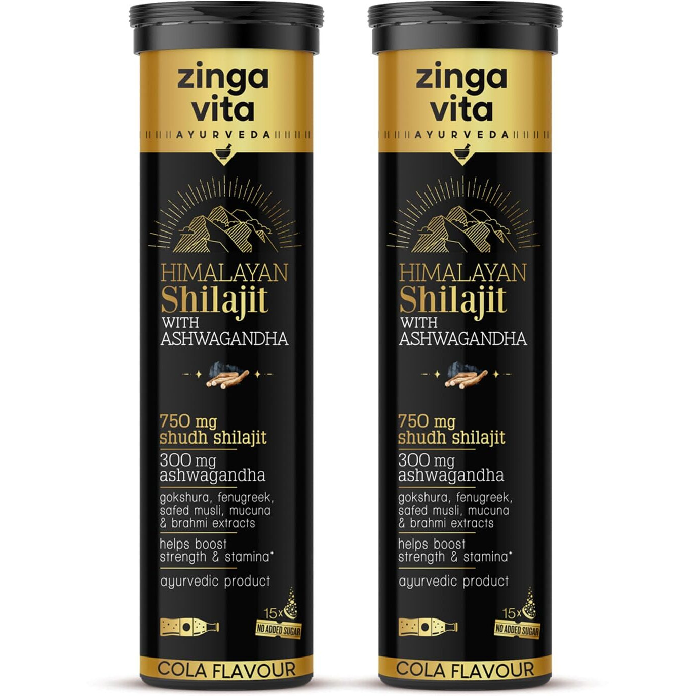 Zingavita Himalayan Shilajit For Men Pure Original Shilajit/Shilajeet (750 Mg) With Ashwagandha Effervescent Tablets For Stamina & Performance Cola Flavour | 100% Ayurvedic | Pack Of 2