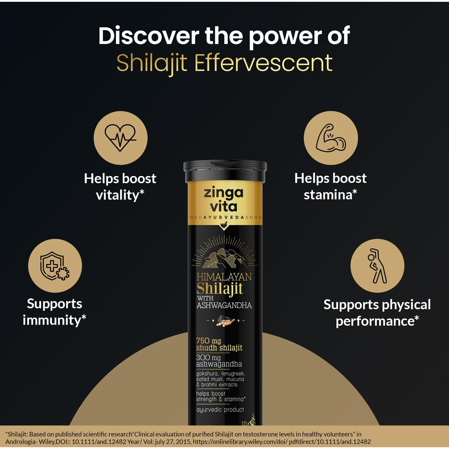 Zingavita Himalayan Shilajit For Men Pure Original Shilajit/Shilajeet (750 Mg) With Ashwagandha Effervescent Tablets For Stamina & Performance Cola Flavour | 100% Ayurvedic | Pack Of 2