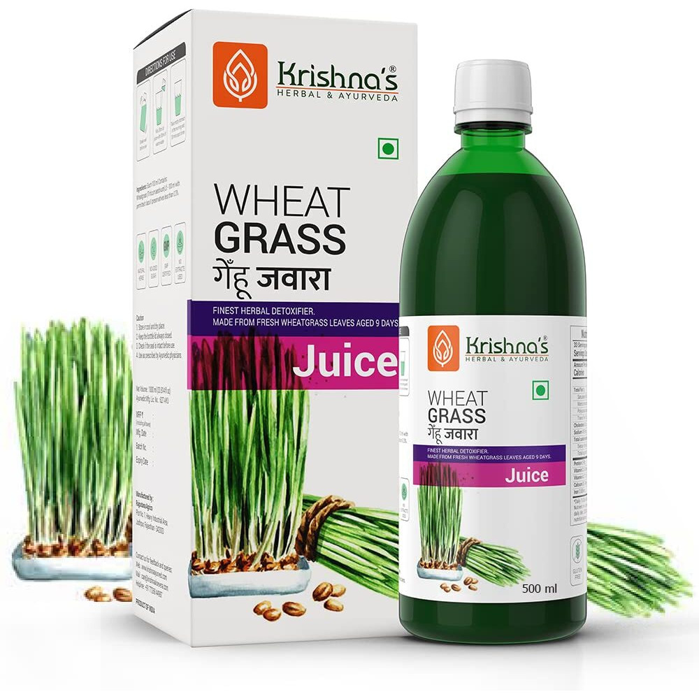 Krishna's Herbal & Ayurveda Wheatgrass Juice, Wheat Grass Juice 9Th Day Picked Wheatgrass Leaves, Pure, Natural And 100% Ayurvedic Juice -500 Ml (Pack Of 2)