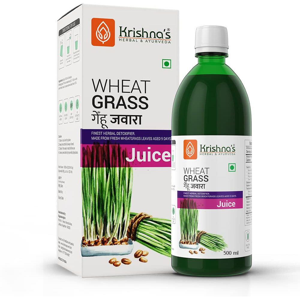 Krishna's Herbal & Ayurveda Wheatgrass Juice, Wheat Grass Juice 9Th Day Picked Wheatgrass Leaves, Pure, Natural And 100% Ayurvedic Juice -500 Ml (Pack Of 2)