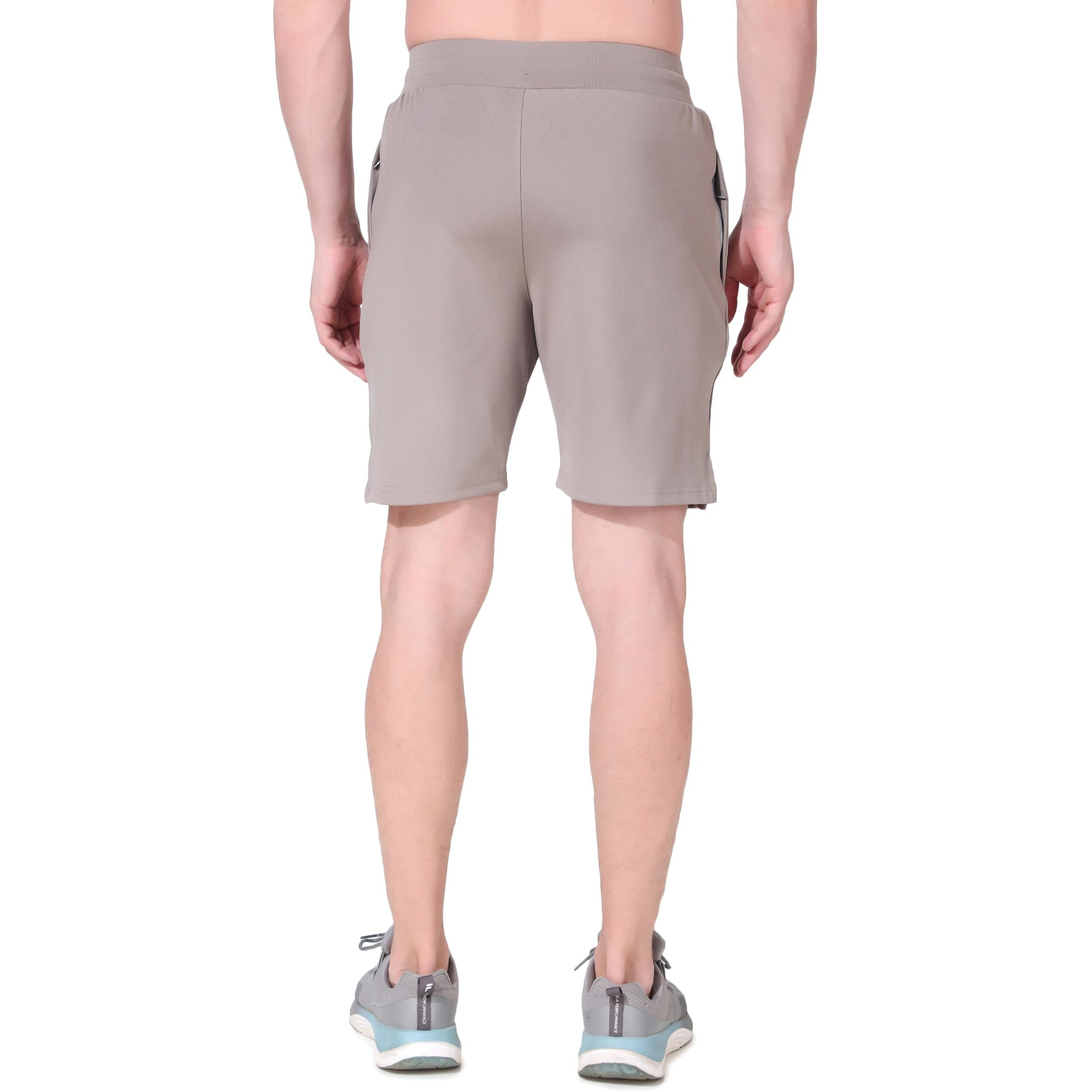 Fitinc Stretchable Slim Fit Shorts For Men | Dry-Fit Half Pant For Man | Polyester Shorts For Men With Zip Pockets For Training, Workout, Yoga & Sports Outdoor Activities - Large, Silver Mink