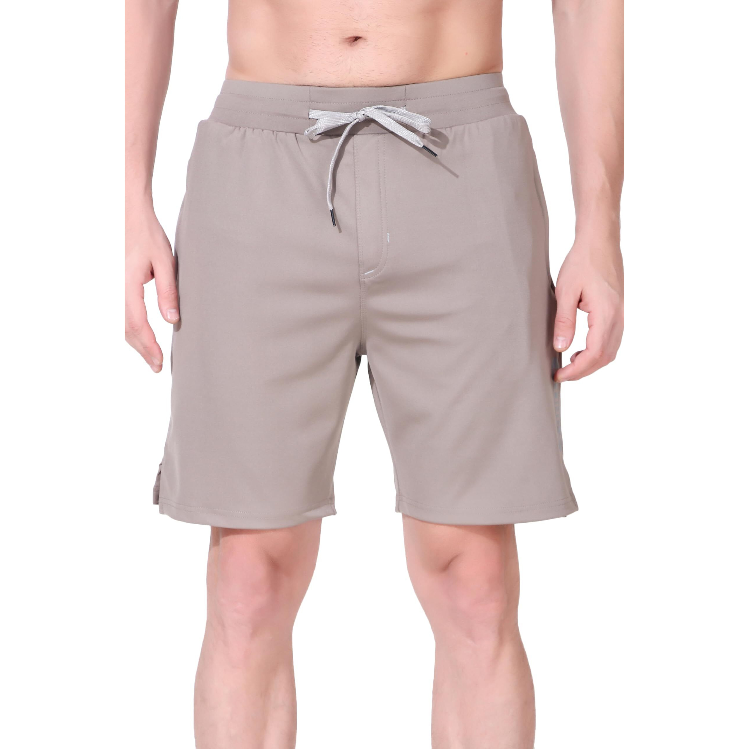 Fitinc Stretchable Slim Fit Shorts For Men | Dry-Fit Half Pant For Man | Polyester Shorts For Men With Zip Pockets For Training, Workout, Yoga & Sports Outdoor Activities - Large, Silver Mink