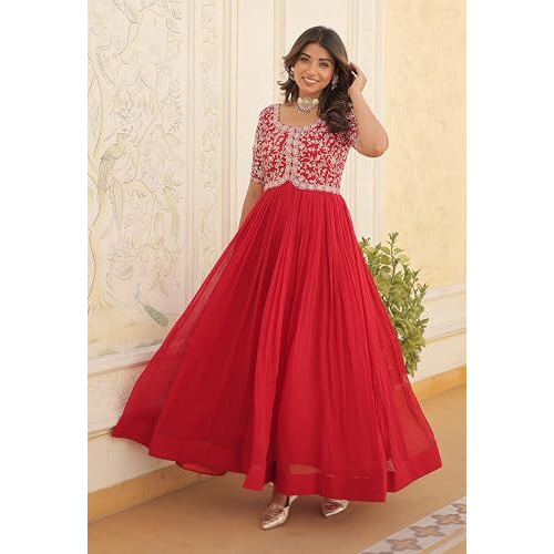 Fashion Basket Georgette Embroidered Anarkali Gown For Women