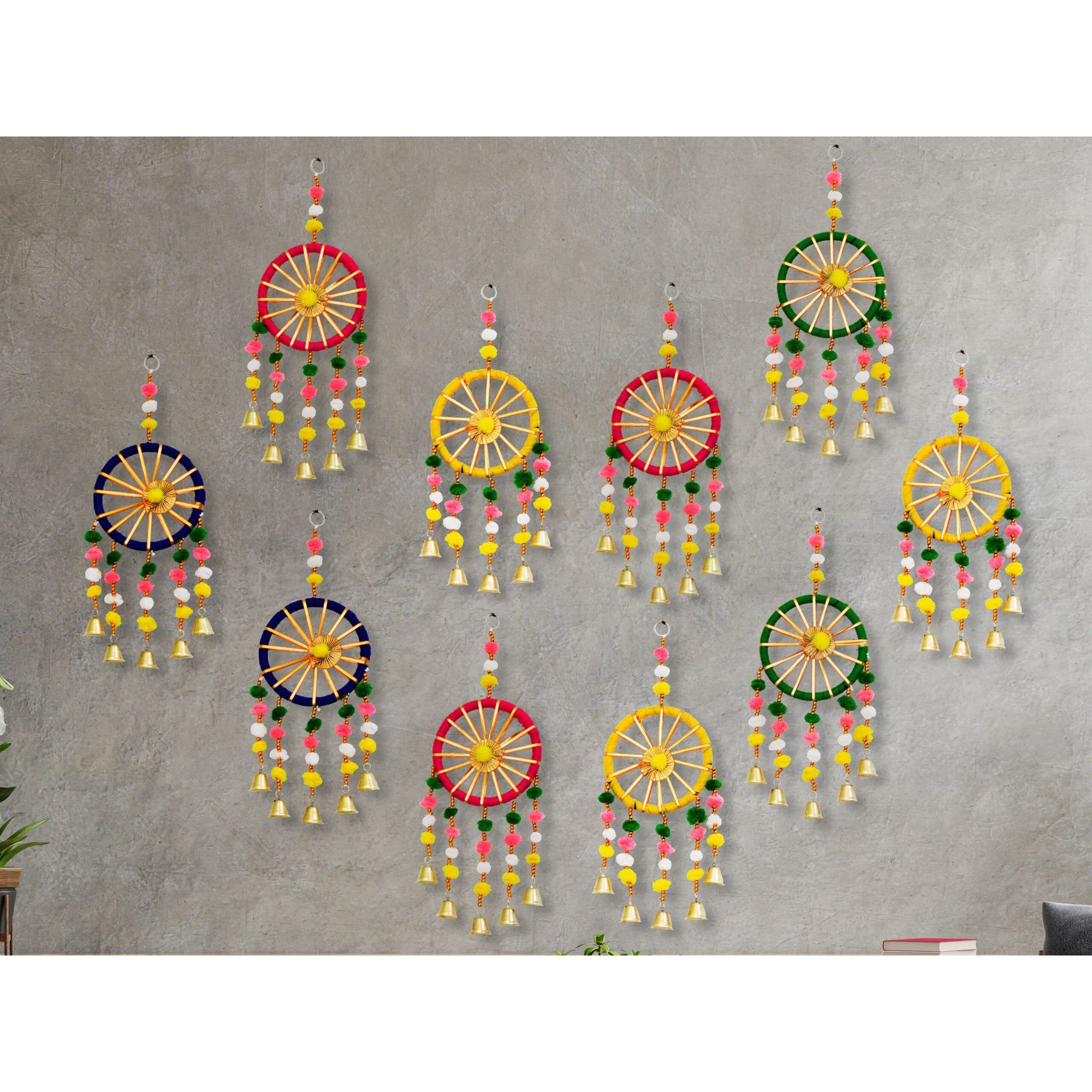 Jh Gallery Wool Handmade Colorful Pom Pom Bell Wall And Door Decor Hangings For Home|Festive Decoration|Balcony,Room,Temple Decoration|Pooja Room Decoration|Decorative Hanging Items|Pack Of 10,Multi