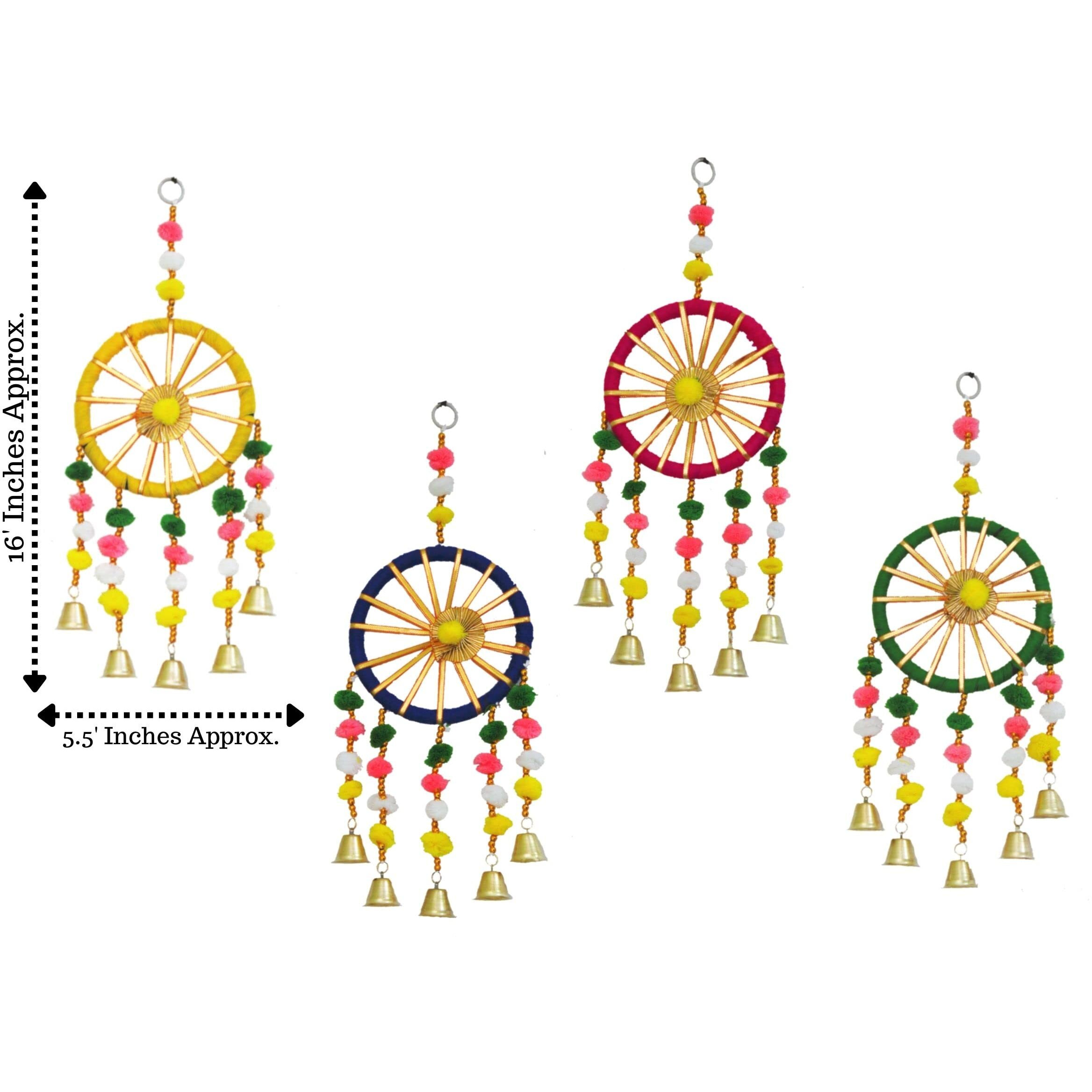 Jh Gallery Wool Handmade Colorful Pom Pom Bell Wall And Door Decor Hangings For Home|Festive Decoration|Balcony,Room,Temple Decoration|Pooja Room Decoration|Decorative Hanging Items|Pack Of 10,Multi