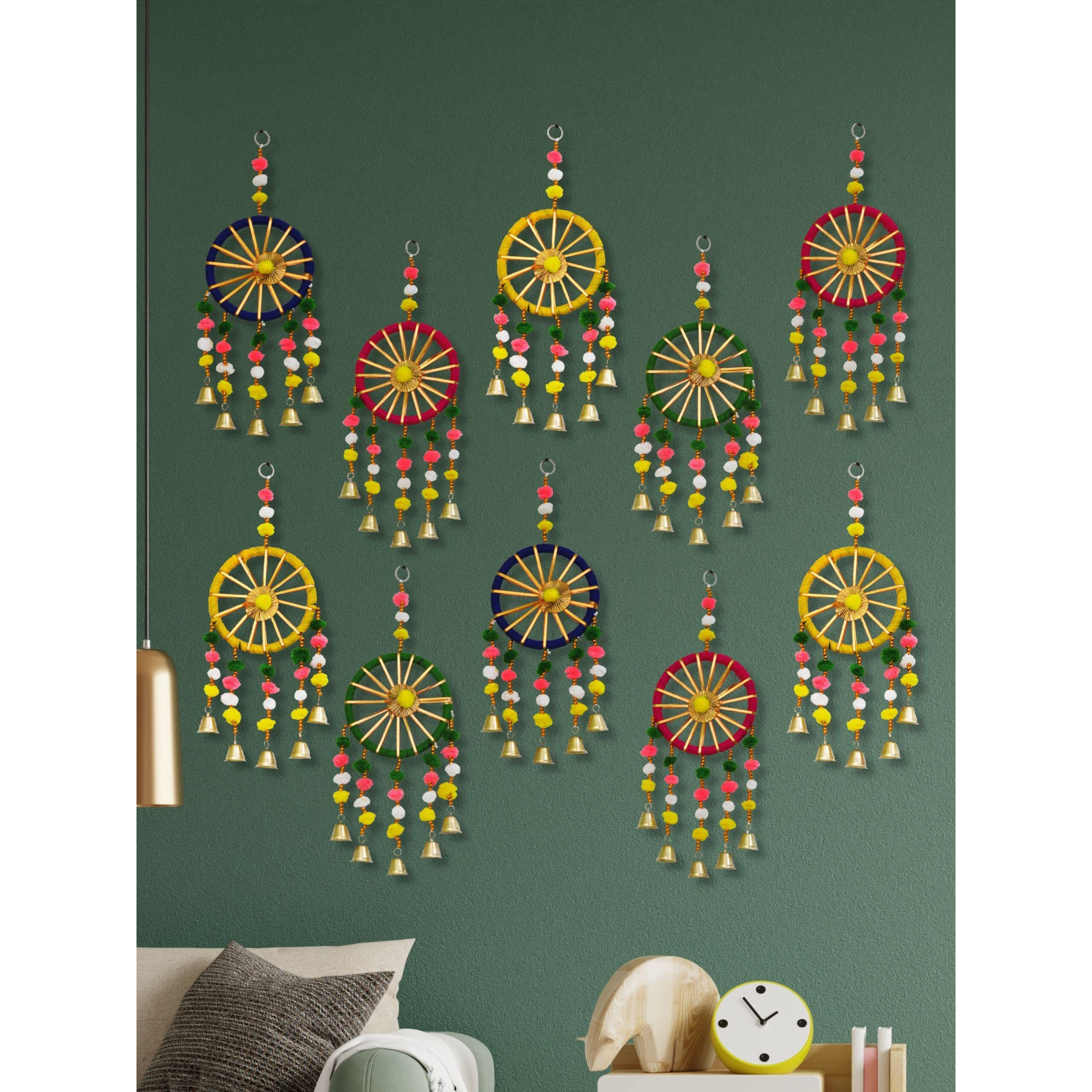 Jh Gallery Wool Handmade Colorful Pom Pom Bell Wall And Door Decor Hangings For Home|Festive Decoration|Balcony,Room,Temple Decoration|Pooja Room Decoration|Decorative Hanging Items|Pack Of 10,Multi