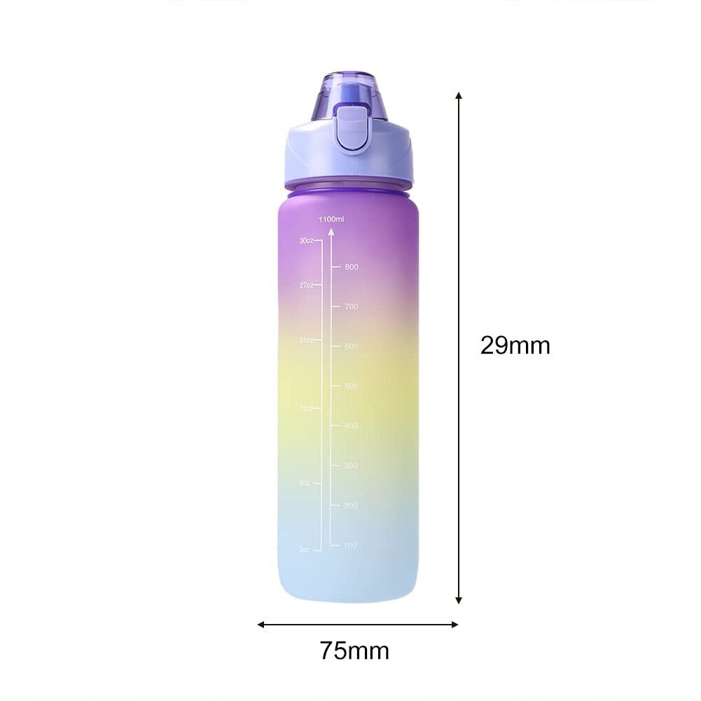 House Of Quirk Plastic 1 Liter Water Bottles With Time Markings, Bpa Free, Leak Proof, Measures How Much Water You Drink, Stylish Strap, Motivational Sports Water Bottle (Purple/Yellow/Green)