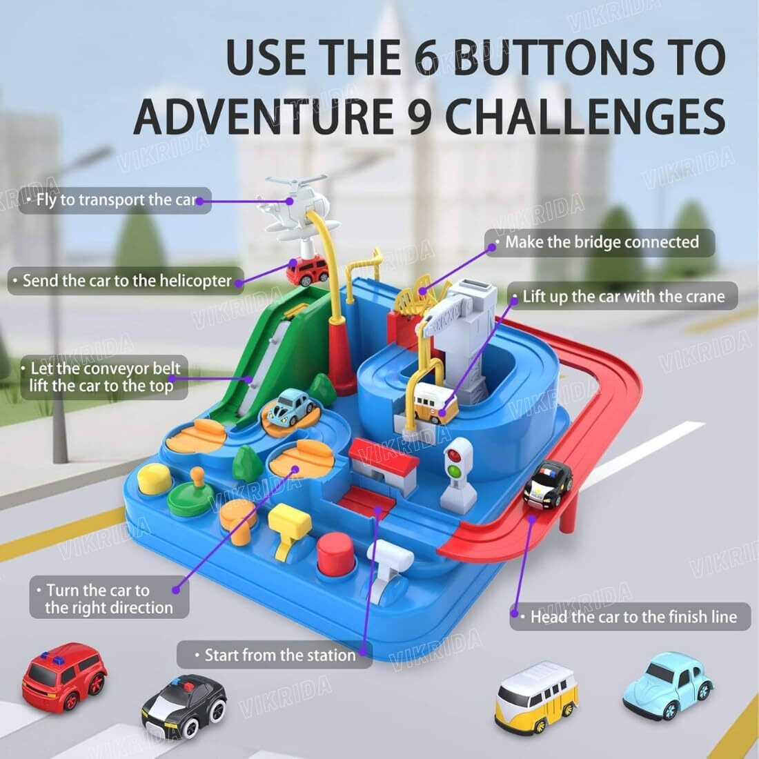Vikrida Car Race Tracks Adventure Toys, Car Race Track, City Rescue Preschool Educational Toy Vehicle Puzzle Car Track Playsets For Toddlers