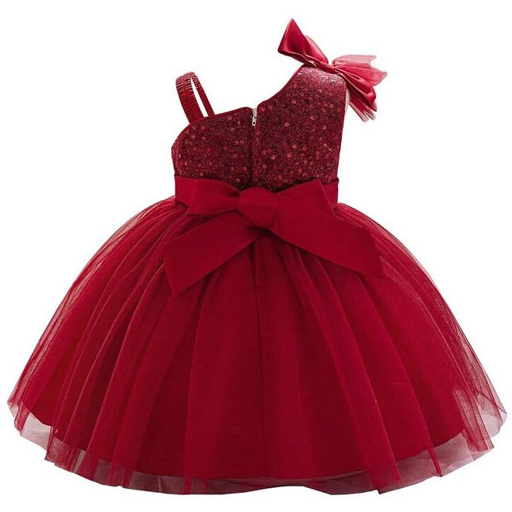 Niren Enterprise Barbet Sequence Embroidered Net Flaired Sleeve Less Baby Girl Frock (Red Barbet, 6-12M)