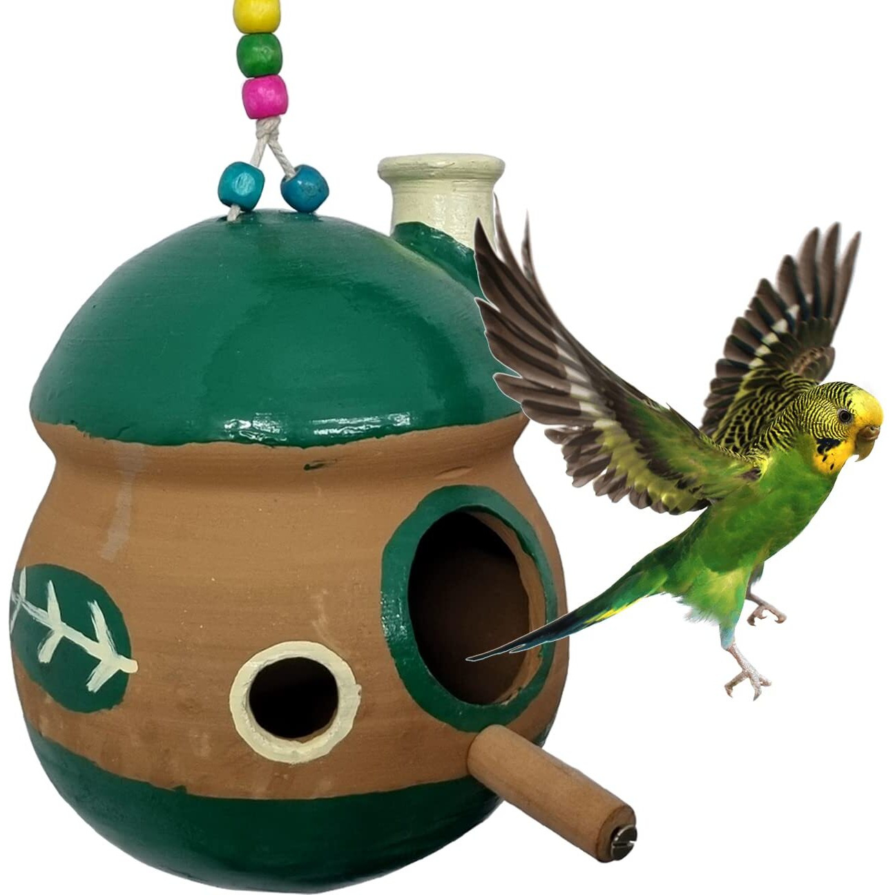 Jainsons Pet Products Handmade Earthenware Bird Nest Bird House Breeding House For Sparrow, Budgies And Finches Eco Friendly For Garden Balcony Hanging