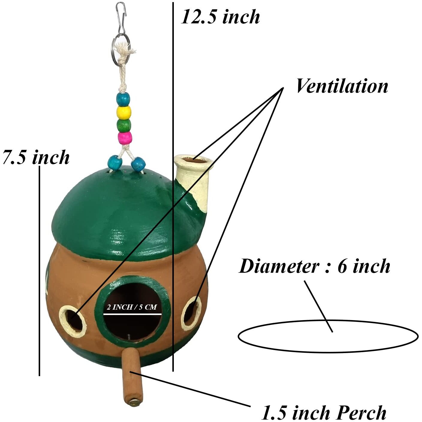 Jainsons Pet Products Handmade Earthenware Bird Nest Bird House Breeding House For Sparrow, Budgies And Finches Eco Friendly For Garden Balcony Hanging