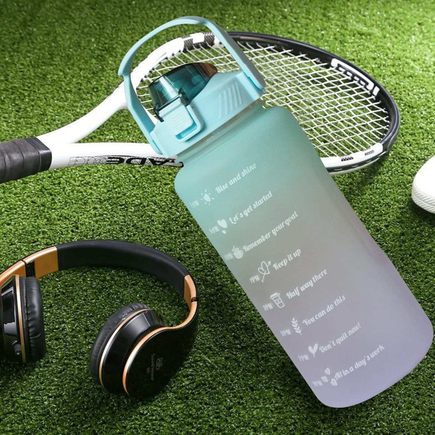 House Of Quirk Plastic 2 Litre 3D Sticker Water Bottle With Straw, Unbreakable Sports Water Bottles With Handle, Leak Proof Drinks Bottle Bpa Free For Gym Fitness Outdoor Sports - Black