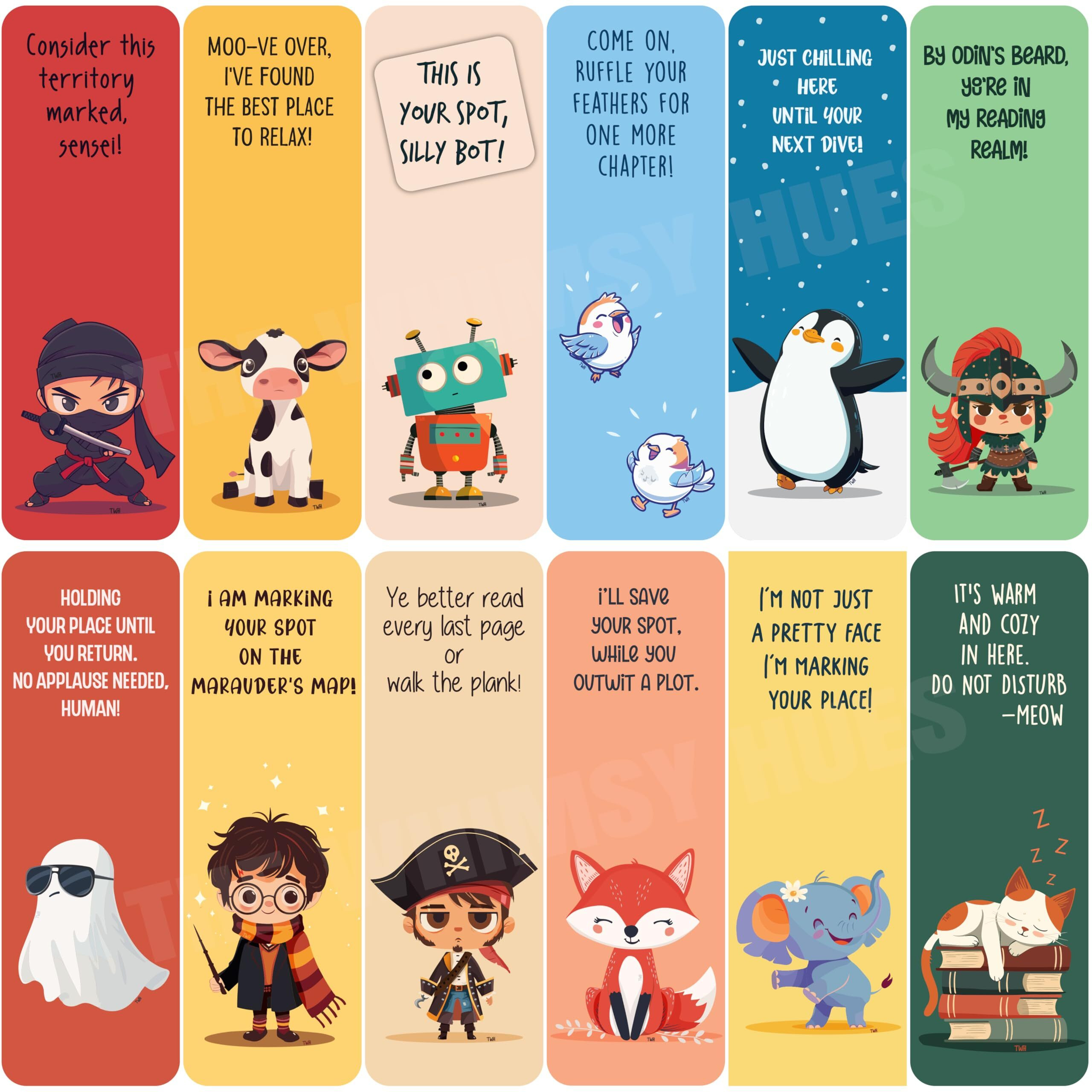 The Whimsy Hues - Chatty Bookmarks, Laminated, Cute Characters & Witty Quips, Aesthetic, Stylish & Quirky, Handmade For Bibliophiles (Chatty Bookmarks - Double Sided (Set Of 12))