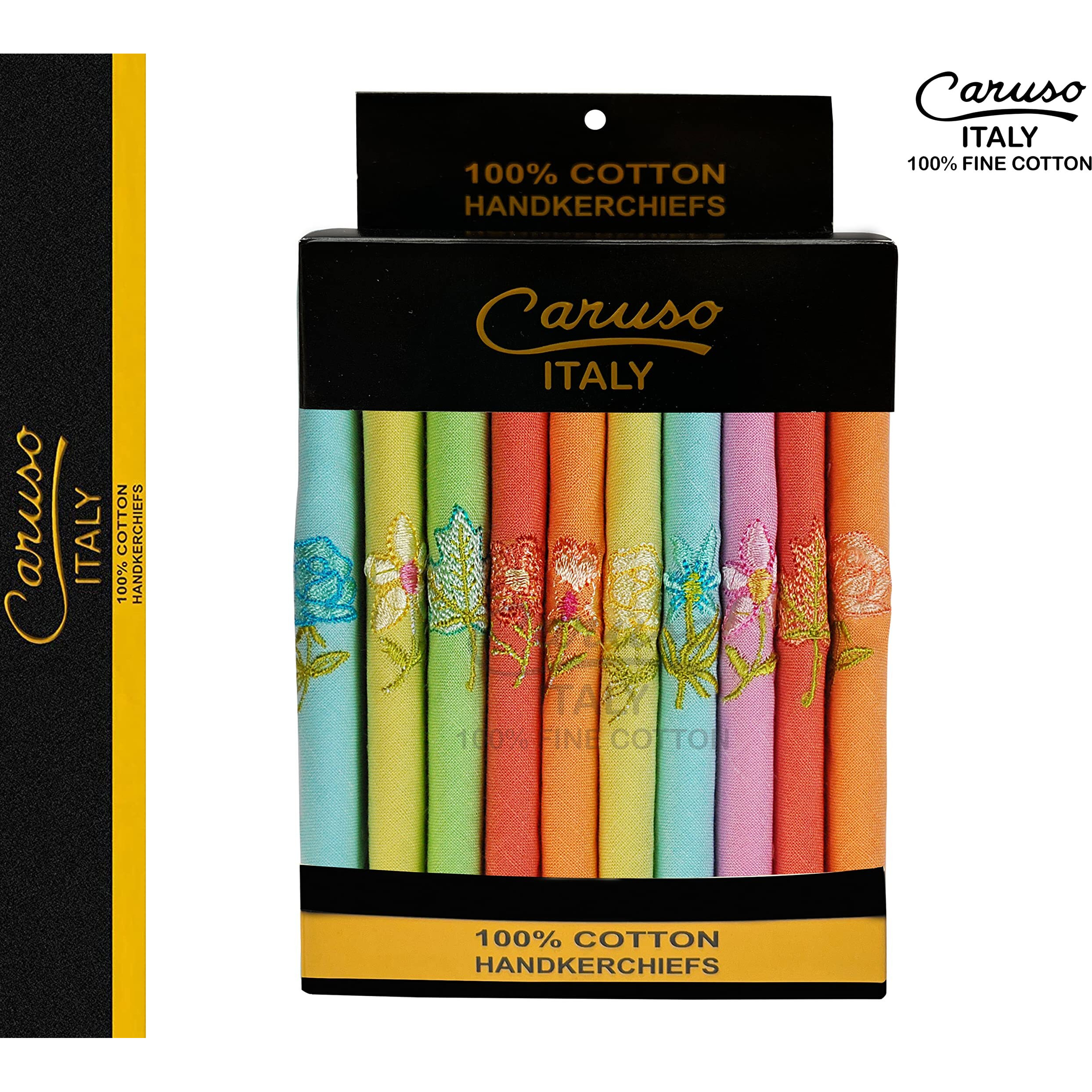 Caruso Italy Women's Embroidered 100% Pure Cotton Handkerchief Lightcolor Pack Of 10
