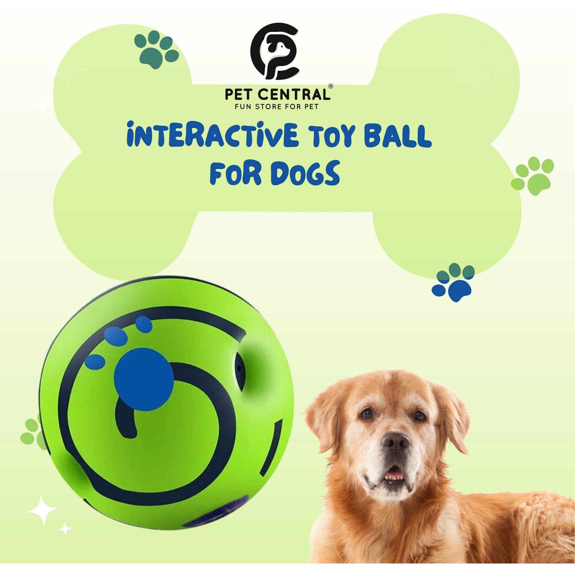 Pet Central Interactive Toy Ball For Dogs|Bouncing Giggle Ball|Chew Ball For Aggressive Dogs|Molar Dog Ball|Self Moving Dog Toys|Green Fun Ball For Medium & Large Dogs Pet Supplies|5.5 Inch X 5.5 Inch