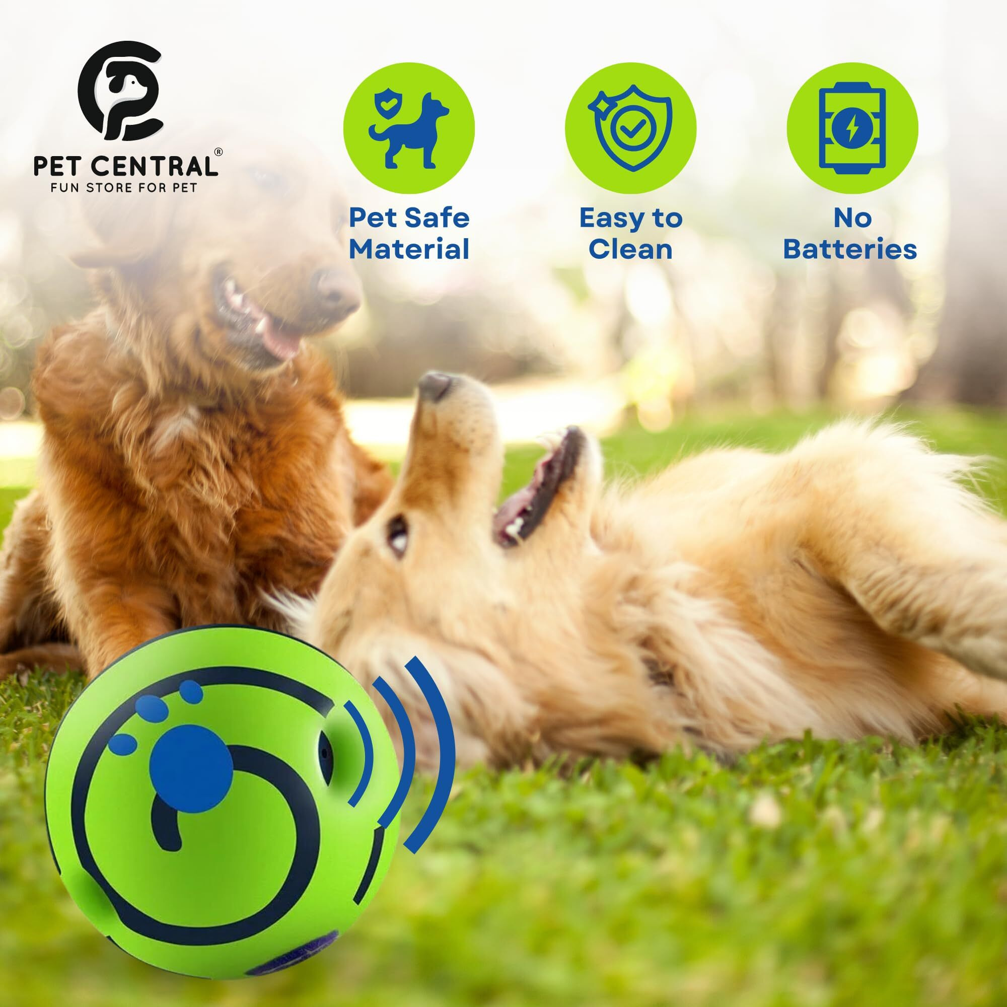 Pet Central Interactive Toy Ball For Dogs|Bouncing Giggle Ball|Chew Ball For Aggressive Dogs|Molar Dog Ball|Self Moving Dog Toys|Green Fun Ball For Medium & Large Dogs Pet Supplies|5.5 Inch X 5.5 Inch