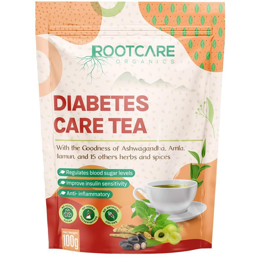 Rootcare Organics Diabetes Care Green Tea | Herbal Green Tea For Diabetic Patients | Pure Organic Herbal Blend For Blood Sugar Control Support Naturaly | 100% Organic Ayurvedic | Pack Of 1 Month 100G