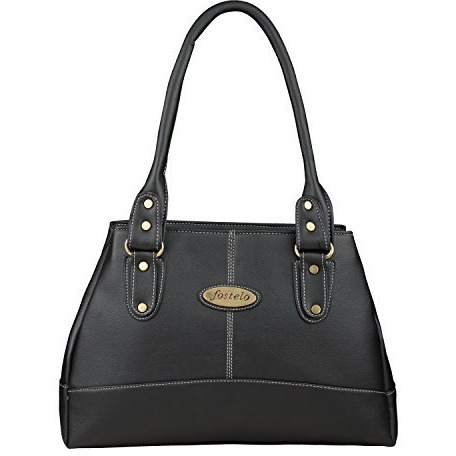 Fostelo Women's Vegan Leather Elite Handbag Shoulder Hobo Bag Ladies Purse (Black) (Large)