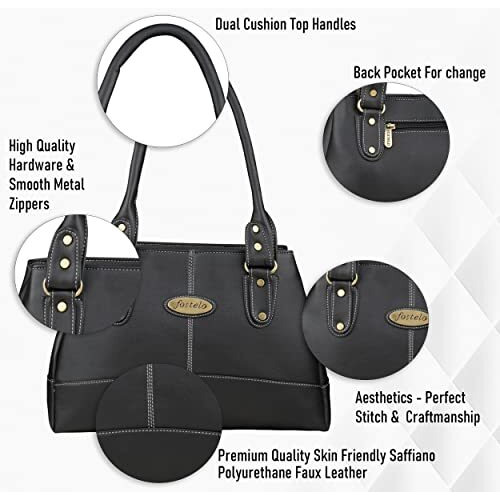 Fostelo Women's Vegan Leather Elite Handbag Shoulder Hobo Bag Ladies Purse (Black) (Large)