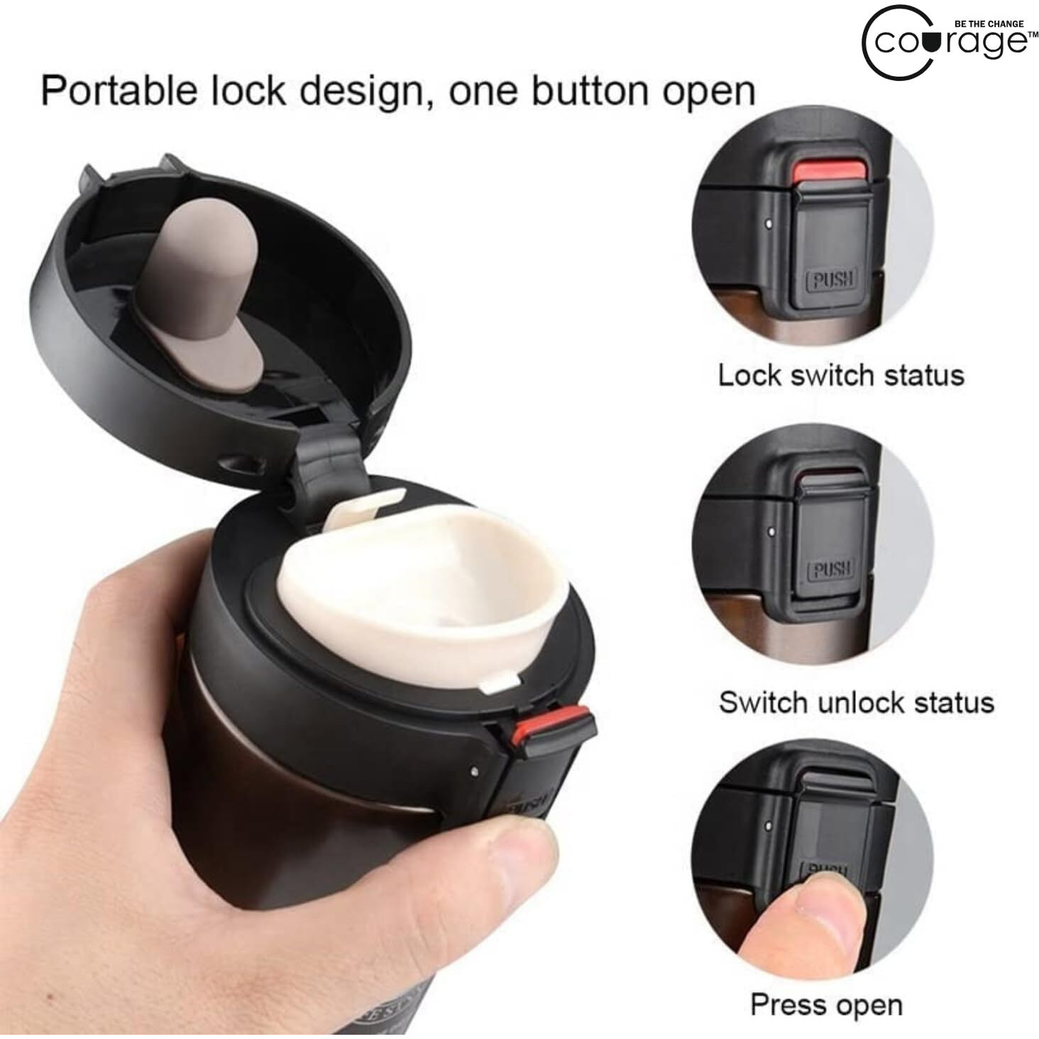 Courage  Be The Change Insulated Stainless Steel Travel Coffee Mug  Double Wall Vacuum Insulated | Hot & Cold For 8 Hours  Perfect For Personal & Corporate Gifting | 500 Ml(Aspire_Black)