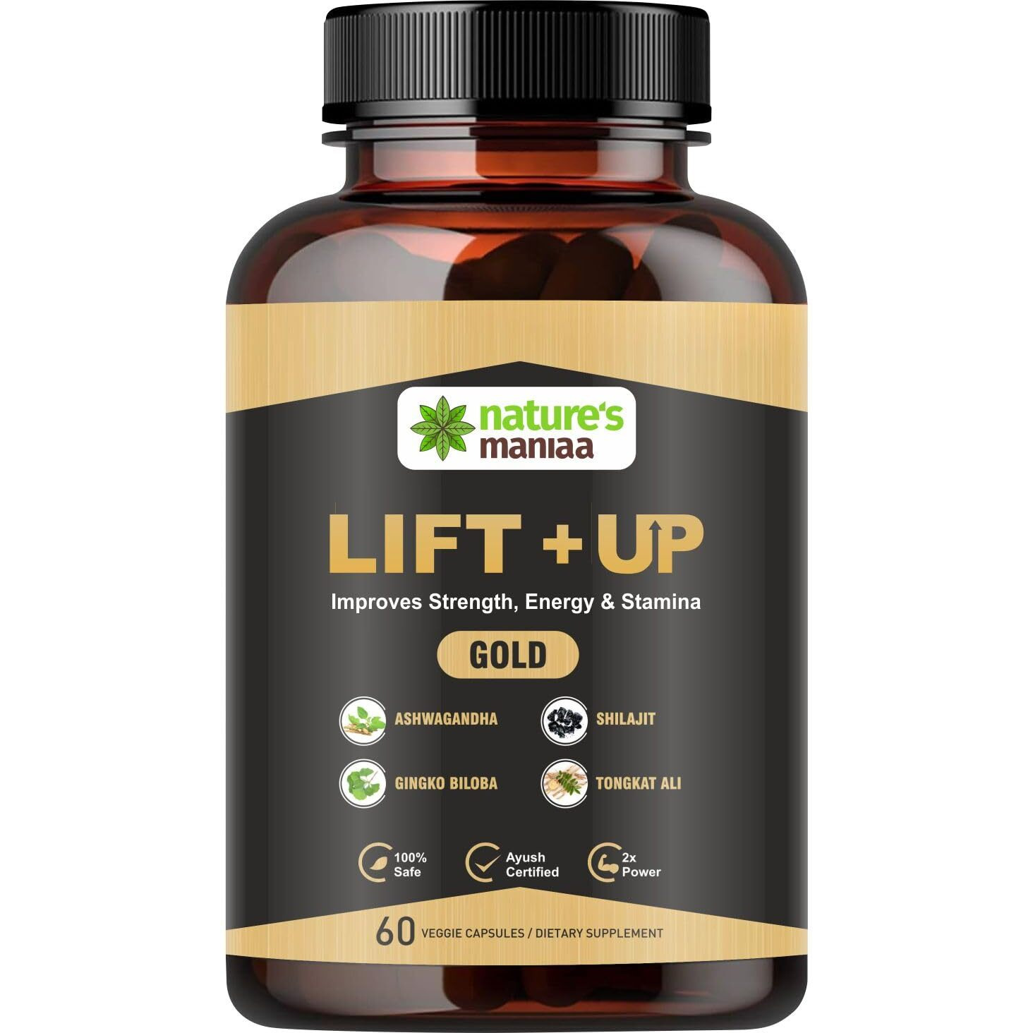 Nature's Maniaa Ayurvedic Lift-Up Gold Capsule - 60 Capsules | For Men | Pack Of 1 Count
