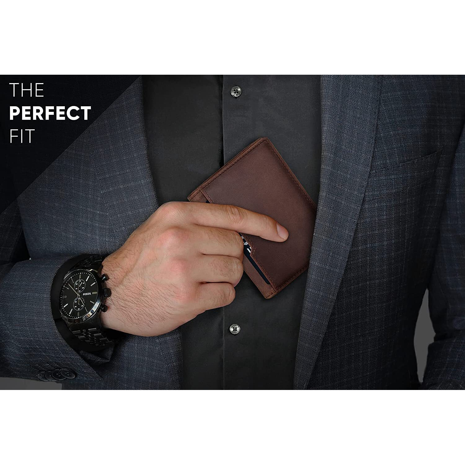 Contacts Wallets For Men Slim Mens Genuine Leather Rfid Blocking Minimalist Card Front Pocket Bifold Card Holder Wallet With Smart Pull Strap | Folded Currency Slot (Brown)