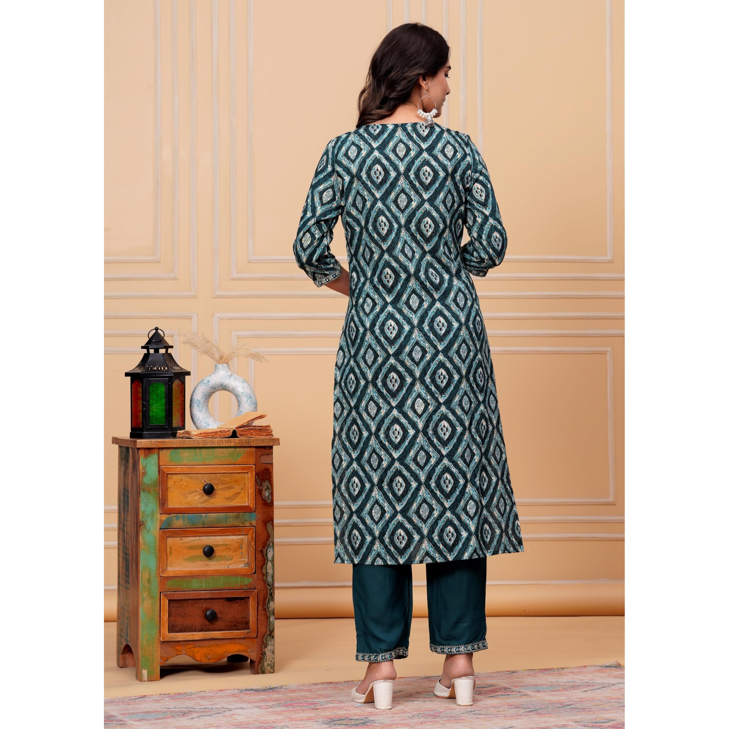 Kasooti Rayon Women's Printed Straight Embroidered Kurta & Pant Set With Dupatta (Teall Blue) | Ethnic Set | Dupatta Set | Kurta Set |, Medium