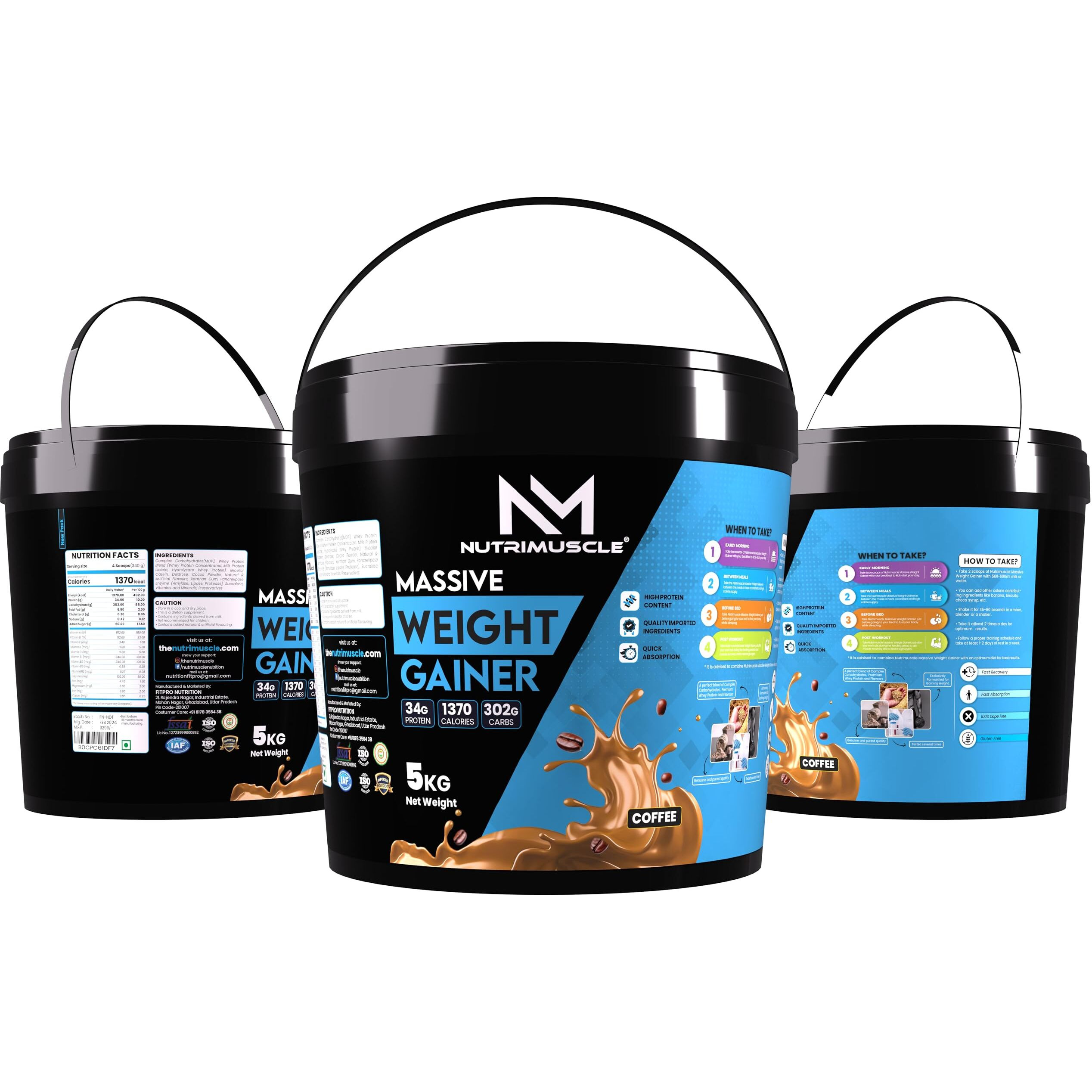 Nutrimuscle Massive Weight Gainer - 5 Kgs - Coffee Flavour For Weight & Mass Gain - Contains Complex Carbohydrates