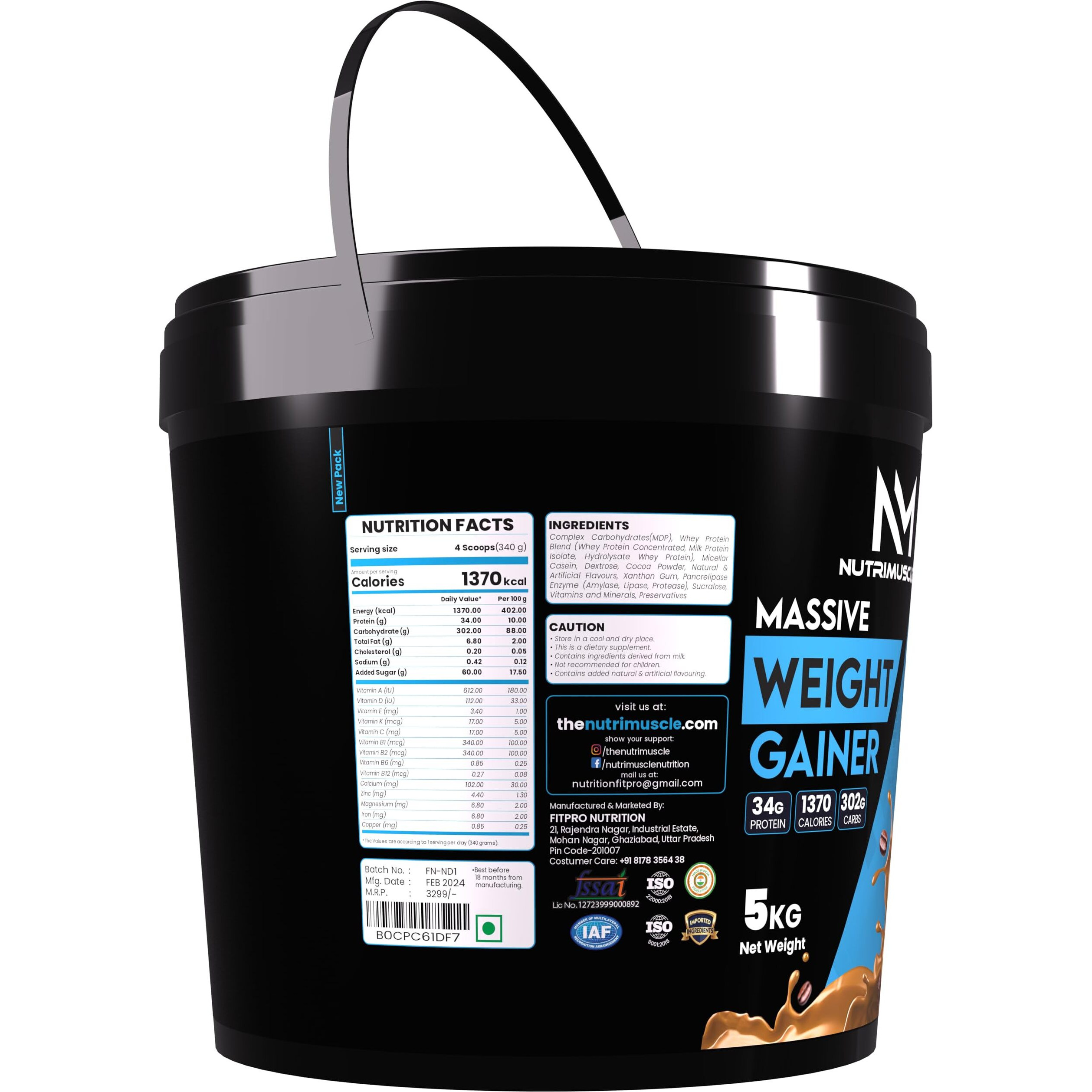 Nutrimuscle Massive Weight Gainer - 5 Kgs - Coffee Flavour For Weight & Mass Gain - Contains Complex Carbohydrates