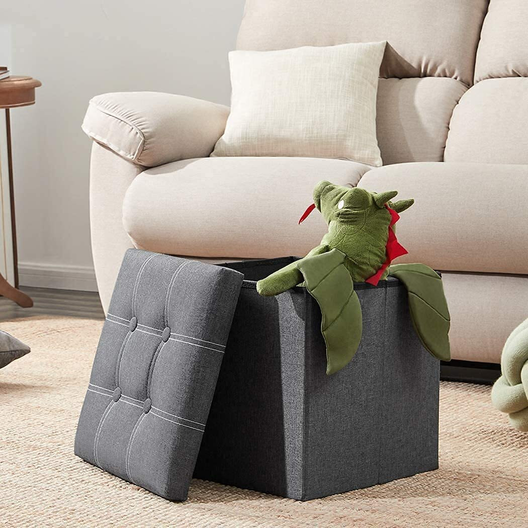 Abtrix With Ab Fabric Folding Organizer Storage Ottoman Bench Footrest Stool Coffee Table Cube, Camping Fishing Toys Chest Stool, Quick And Easy Assembly, 52L Capacity, Padded (38X38X38 Cm, Grey)
