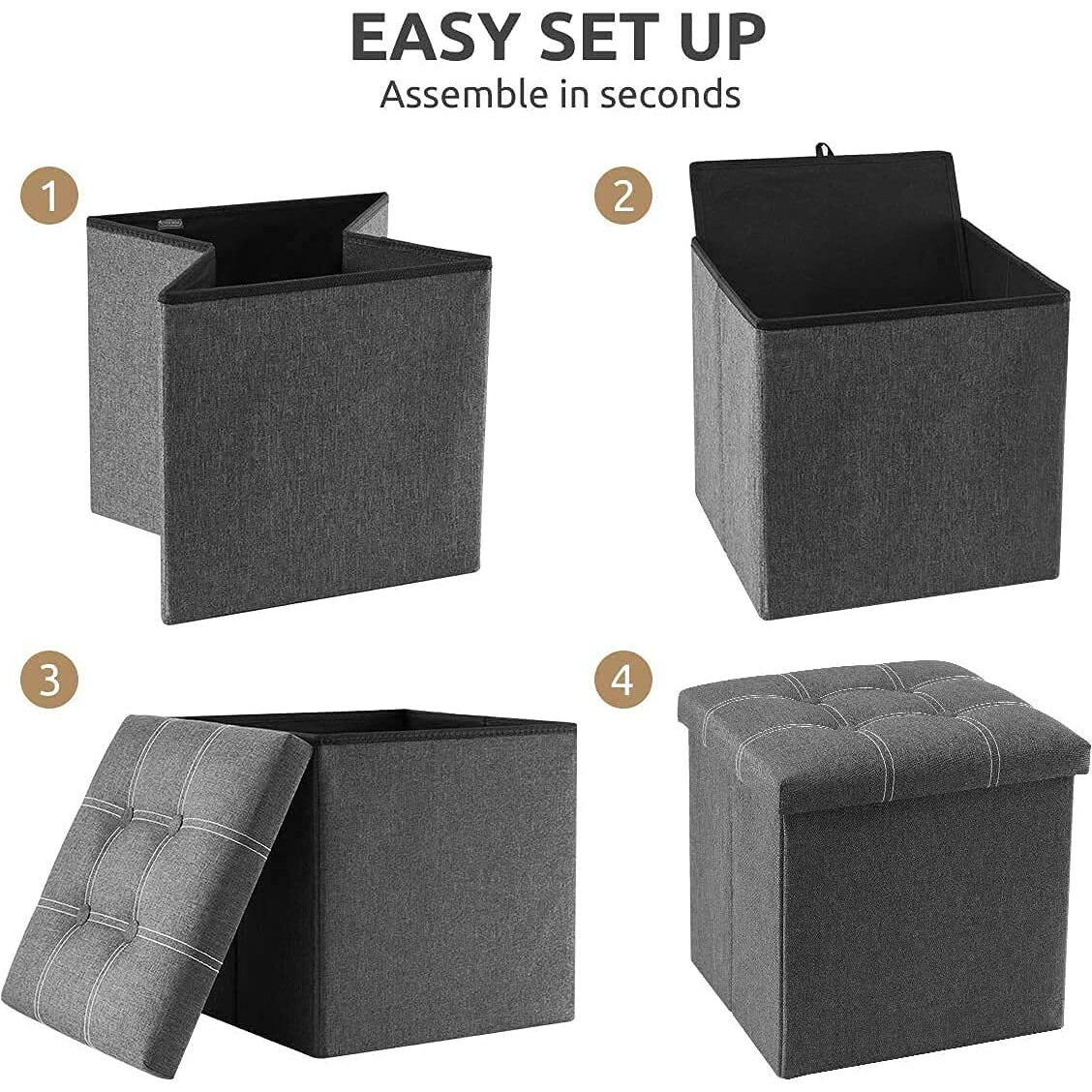 Abtrix With Ab Fabric Folding Organizer Storage Ottoman Bench Footrest Stool Coffee Table Cube, Camping Fishing Toys Chest Stool, Quick And Easy Assembly, 52L Capacity, Padded (38X38X38 Cm, Grey)