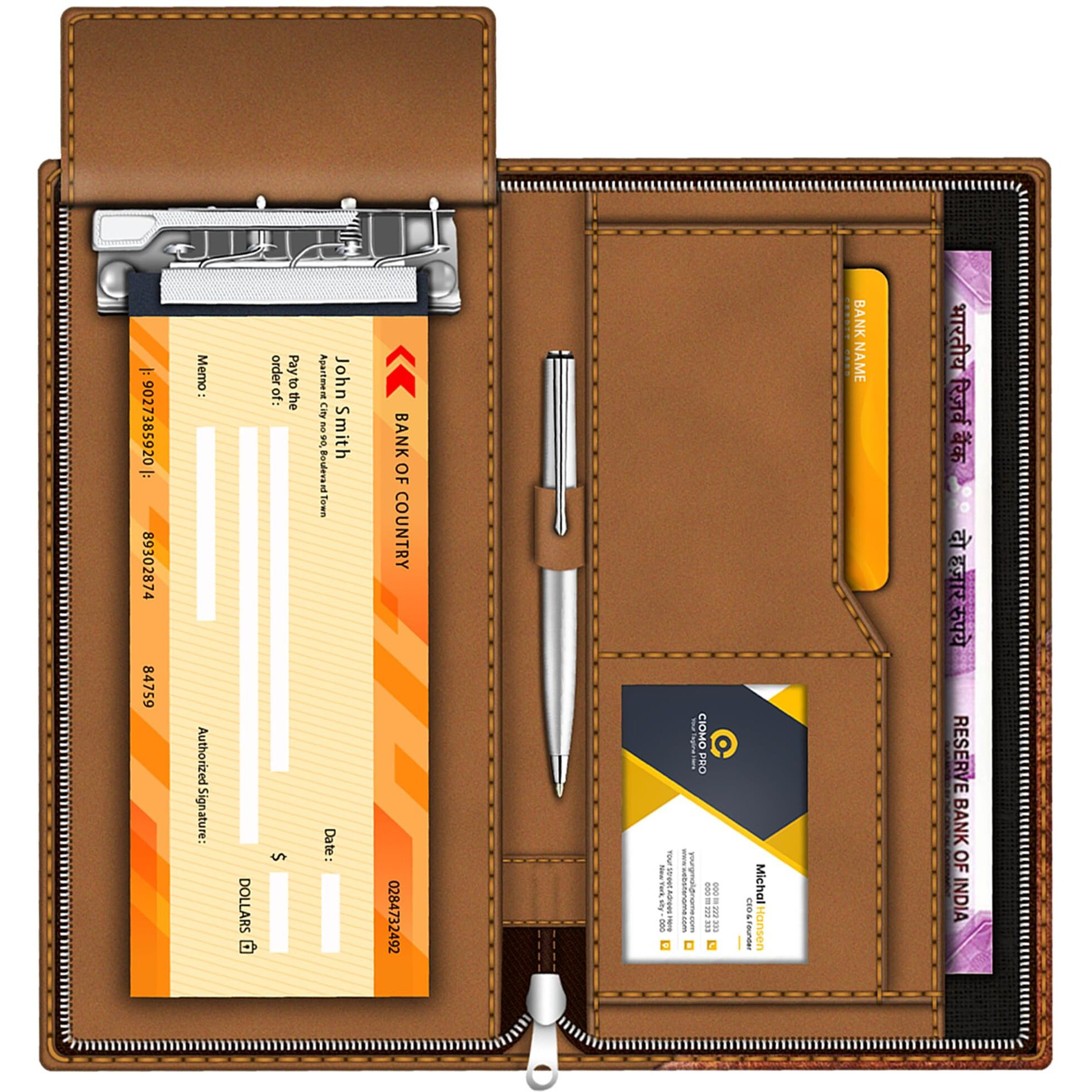 Fedus Cheque Book Holder, Vegan Leather Expanding Handmade Multiple Cheque Book Holder For Cards, Women/Men Cheque Book Wallet, Traveling Wallets, Checkbook Holder, Documents Holder (Dual Brown)