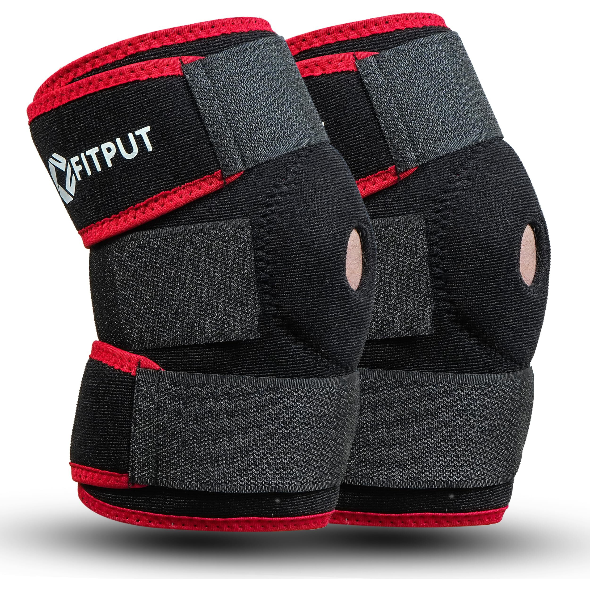 Fitput Knee Cap For Men Sports(1 Pair), Breathable Knee Support For Men Gym Workout Running Arthritis Knee Brace For Ligament Tear Knee Caps For Women For Pain Relief (Black/Red)