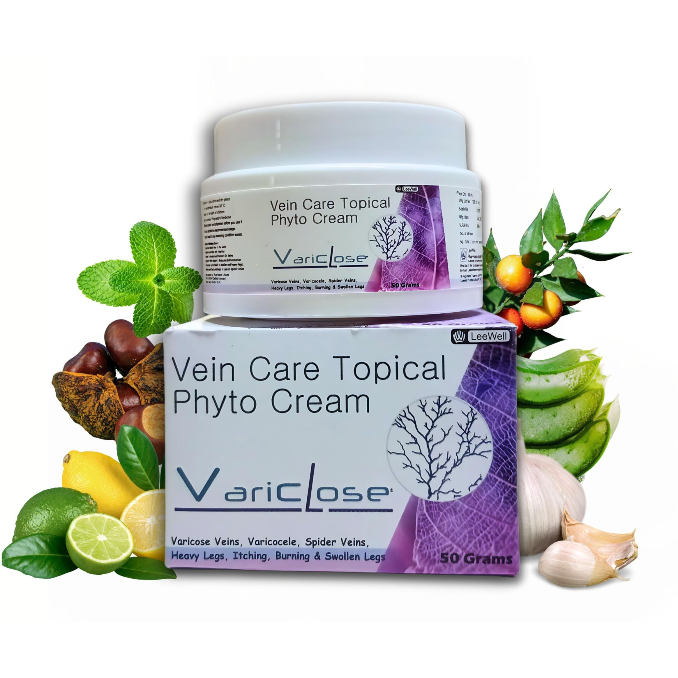 Variclose Ayurvedic Varicose Veins Cream For Spider Veins, External Piles, Enlarged Swollen Vessels Micro Circulation | Multi-Functional Venous Insufficiency Health Aid Gel Base - 50 Grams (Leewellpharma)