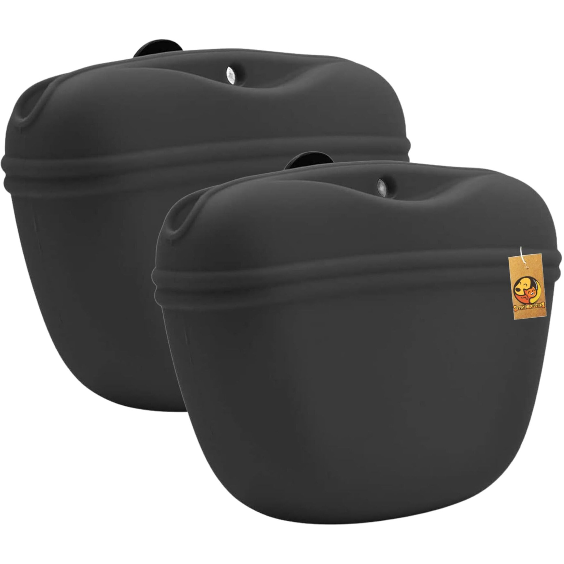 Foodie Puppies Portable Dog Treat Pouch Silicone Bag With Clip & Magnetic - (Food Clutch Bag, Black) Pet Training, Travel, Walking Pouch For Outdoor Sports, Attach To Belt, Pant Or Backpack (Pack Of2)
