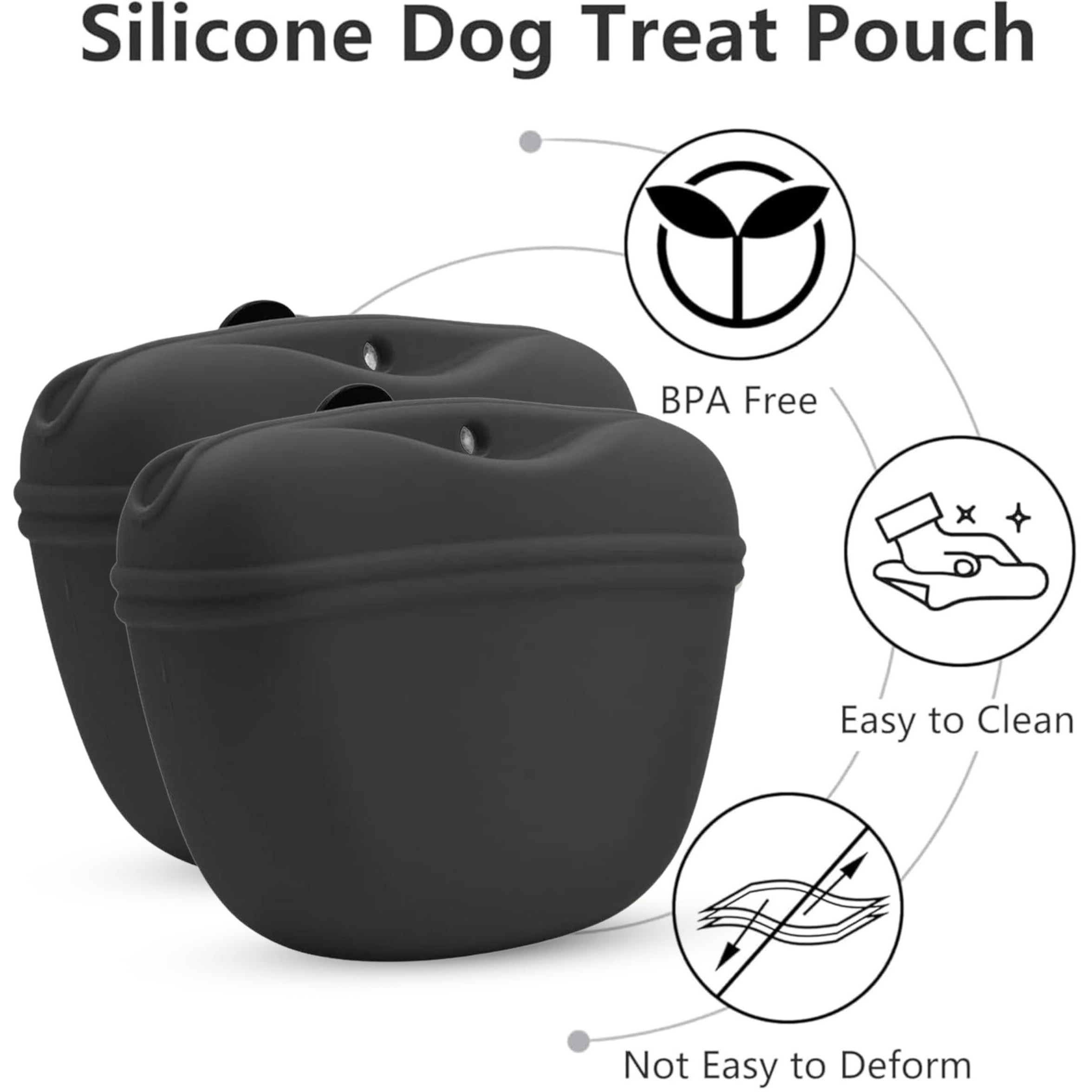 Foodie Puppies Portable Dog Treat Pouch Silicone Bag With Clip & Magnetic - (Food Clutch Bag, Black) Pet Training, Travel, Walking Pouch For Outdoor Sports, Attach To Belt, Pant Or Backpack (Pack Of2)