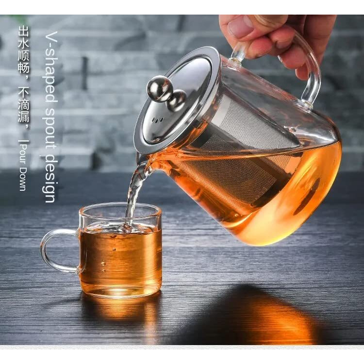 Zroy Enterprise Borosilicate Glass Tea Pot With Heat Resistant Stainless Steel Infuser Perfect For Tea And Coffee Maker, Clear Glass Kettle (Round, 450 Ml)