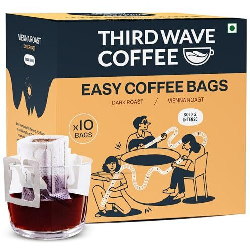 Third Wave Coffee Vienna Roast, Easy Coffee Bags, Dark Roast, Arabica Coffee, Ground Coffee, Pack Of 10 Bags