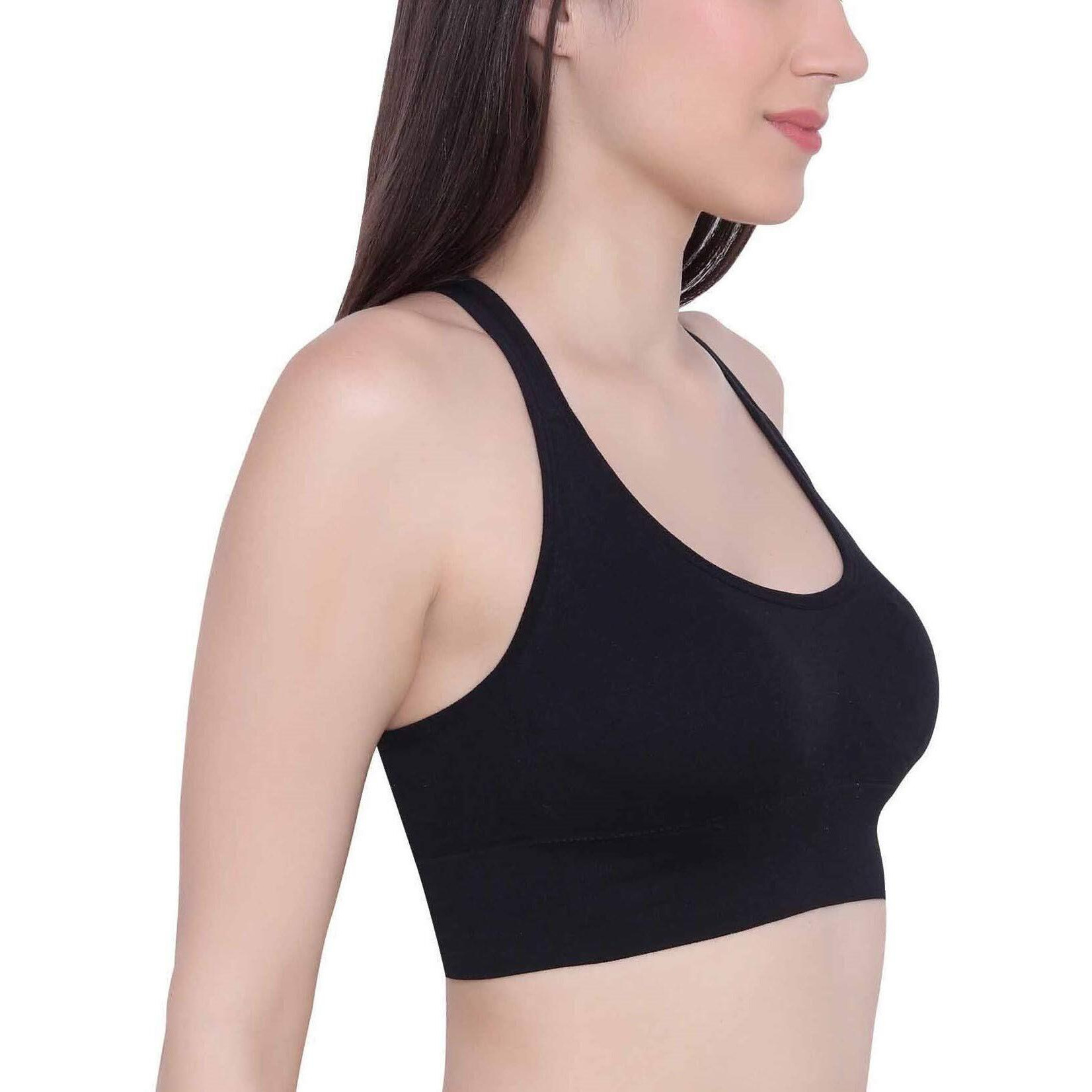 Glamoras Women's Nylon Spandex Padded Non Wired Racer Back Sports Bra For Gym, Cardio, Zumba And Yoga | Everyday Active Wear For Girls | Size M To 2Xl Black