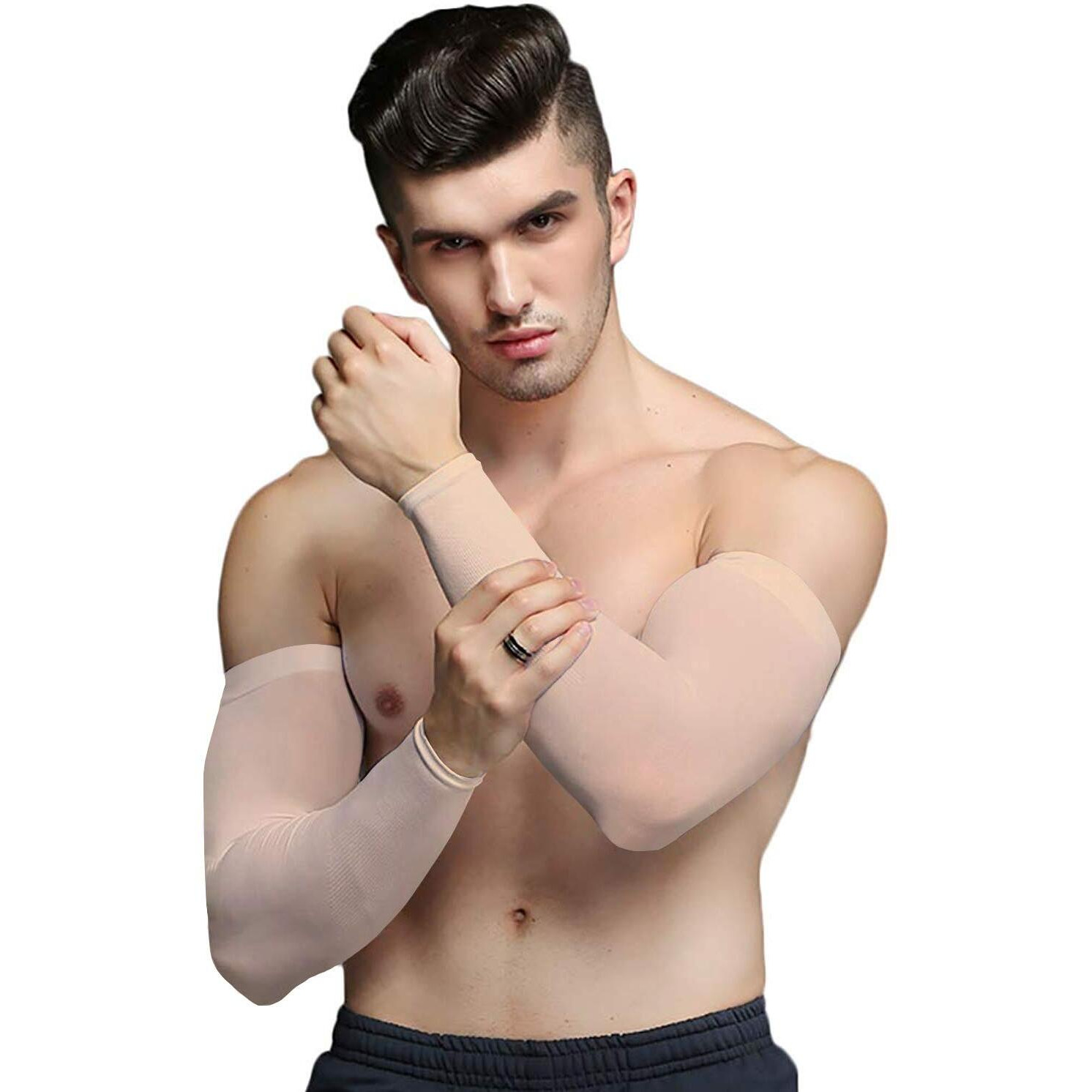 Mizuna Arm Sleeve Unisex Sports Compression Sun Protection Uv Upf 50 Cooling Sleeve Tattoo Cover Up Men & Women Cycling Cricket Biking Riding Golf Football Running Black-Beige-Nblue Combo Of 3