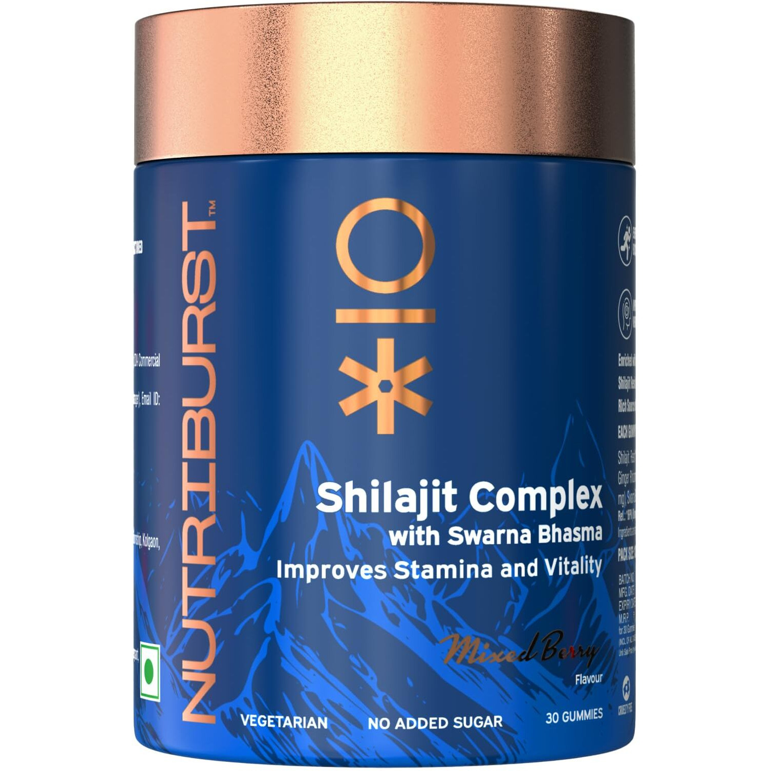 Nutriburst Shilajit Resin Gummies, Ayurvedic Herbal Blend With Swarna Bhasma, Ksm-66 Ashwagandha, Black Musli And Ginger, Natural Energy & Vitality Boost, Mixed-Berry Flavor | 30 Gummies, 1 Month Pack