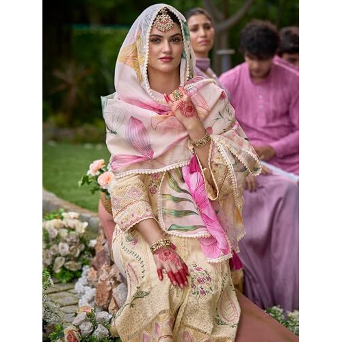 Indo Era Women's Off White Silk Blend Embroidered Straight Kurta & Pant With Dupatta Set (Ieout6962_Xx-Large)