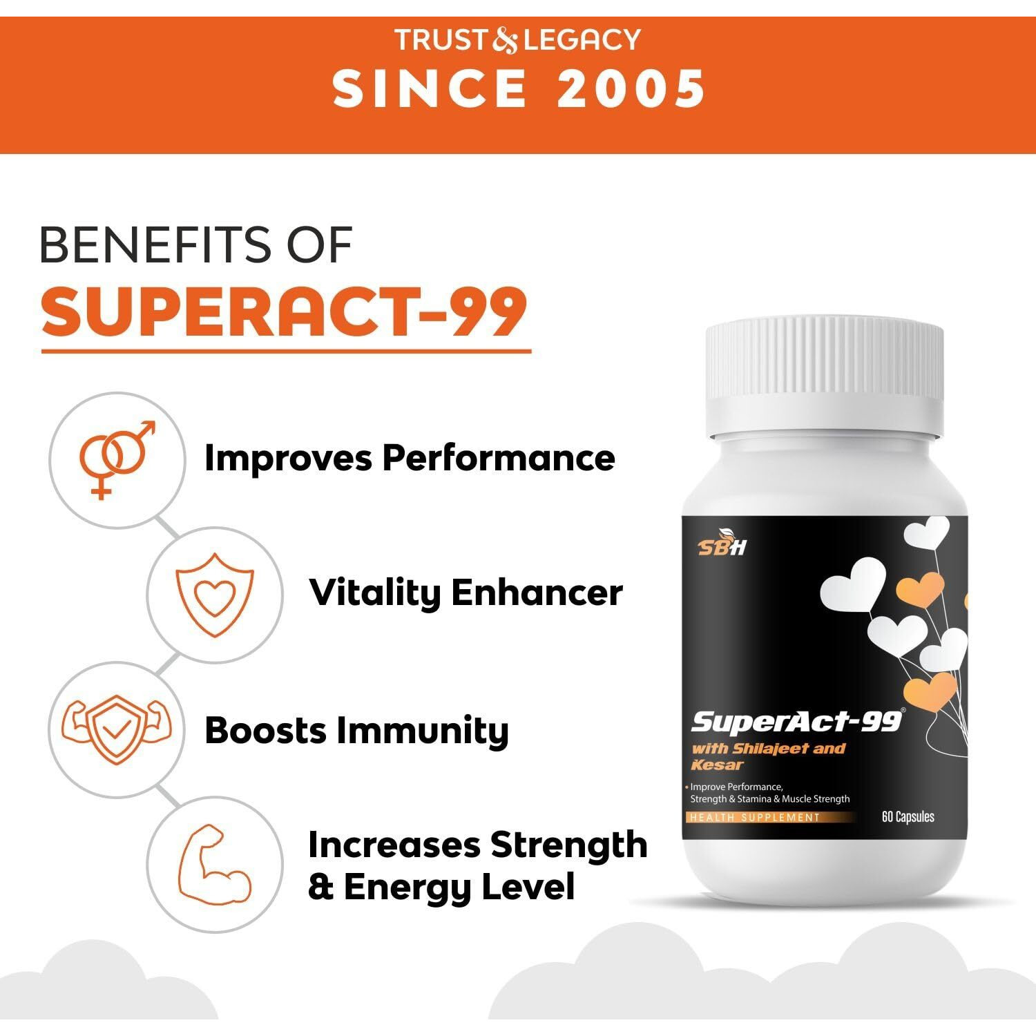 Super Act 99 - Ayurvedic Shilajit Gold 60 Capsules | Vigour, Strength & Stamina Booster For Men | Enhances Performance | Enriched With Kesar, Ashwagandha, Gokshura & Safed Musli | Relieves Stress & Anxiety