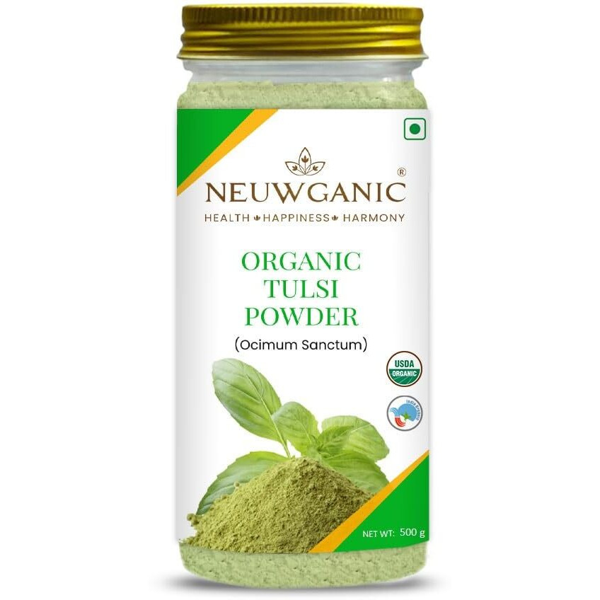 Neuwganic - Organic Tulsi Powder - India Organic And Usda Organic Certified - Holy Basil Powder - Ideal For Making Kadha, Tea & Chutney - 500 Gm