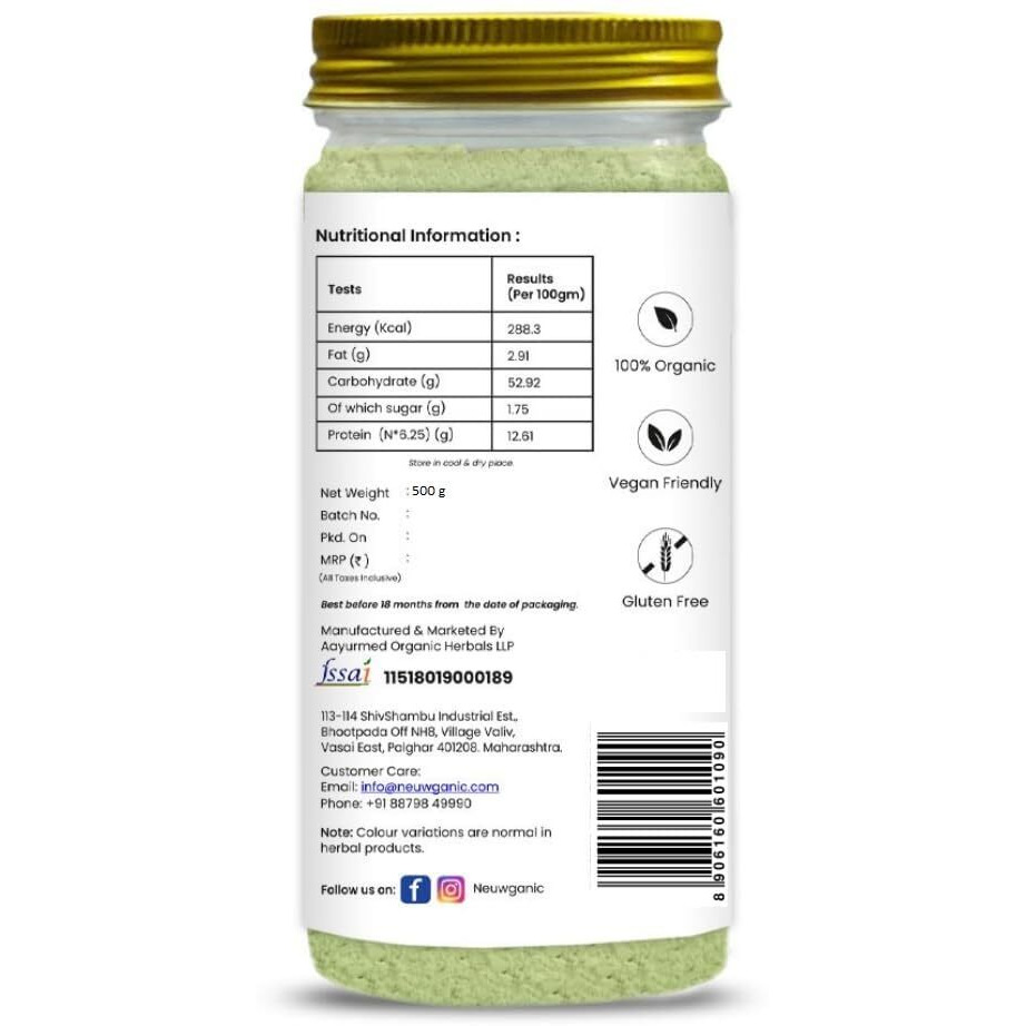 Neuwganic - Organic Tulsi Powder - India Organic And Usda Organic Certified - Holy Basil Powder - Ideal For Making Kadha, Tea & Chutney - 500 Gm