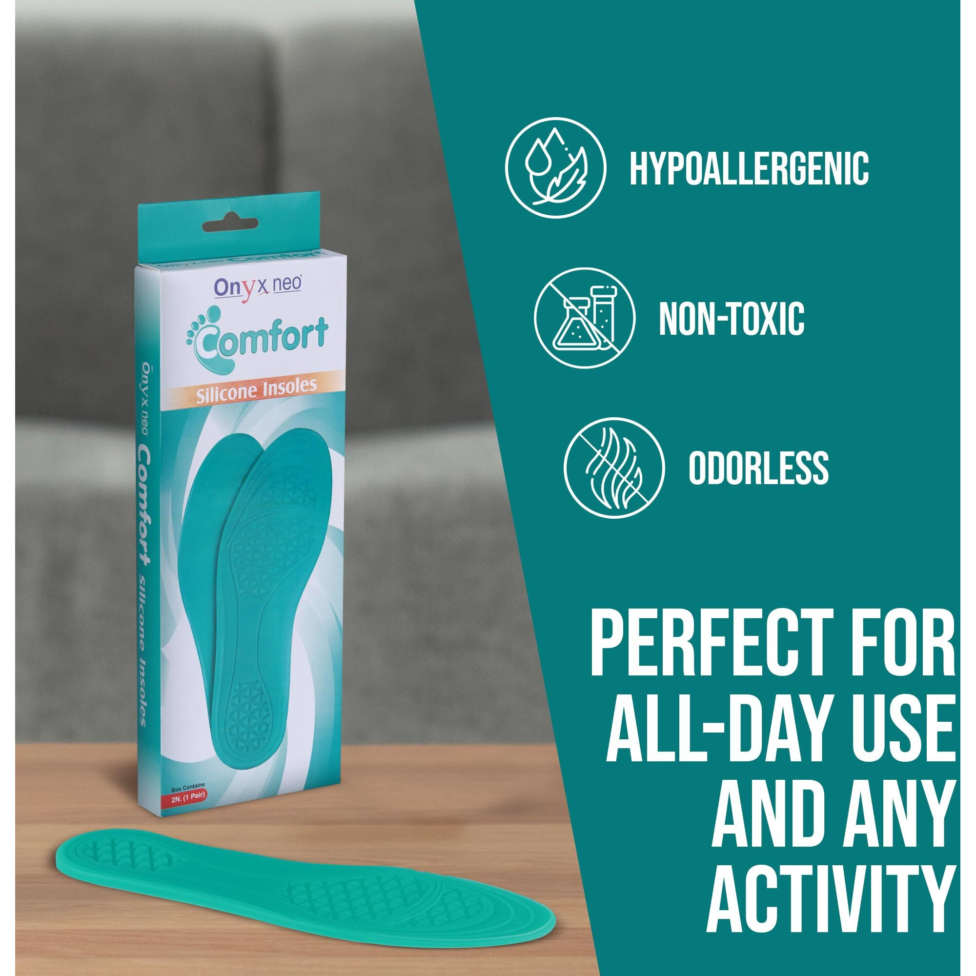 Onyxneo Comfort Silicone Gel Insole Pair For Walking, Running, Sports, Formal & Safety Shoes-All Day Comfort- S (Uk Size 4-5.5)
